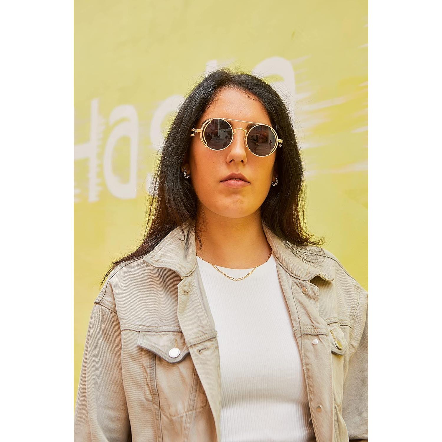 Gafas de sol Steampunk Karsaer Retro Redondas Metal Oro