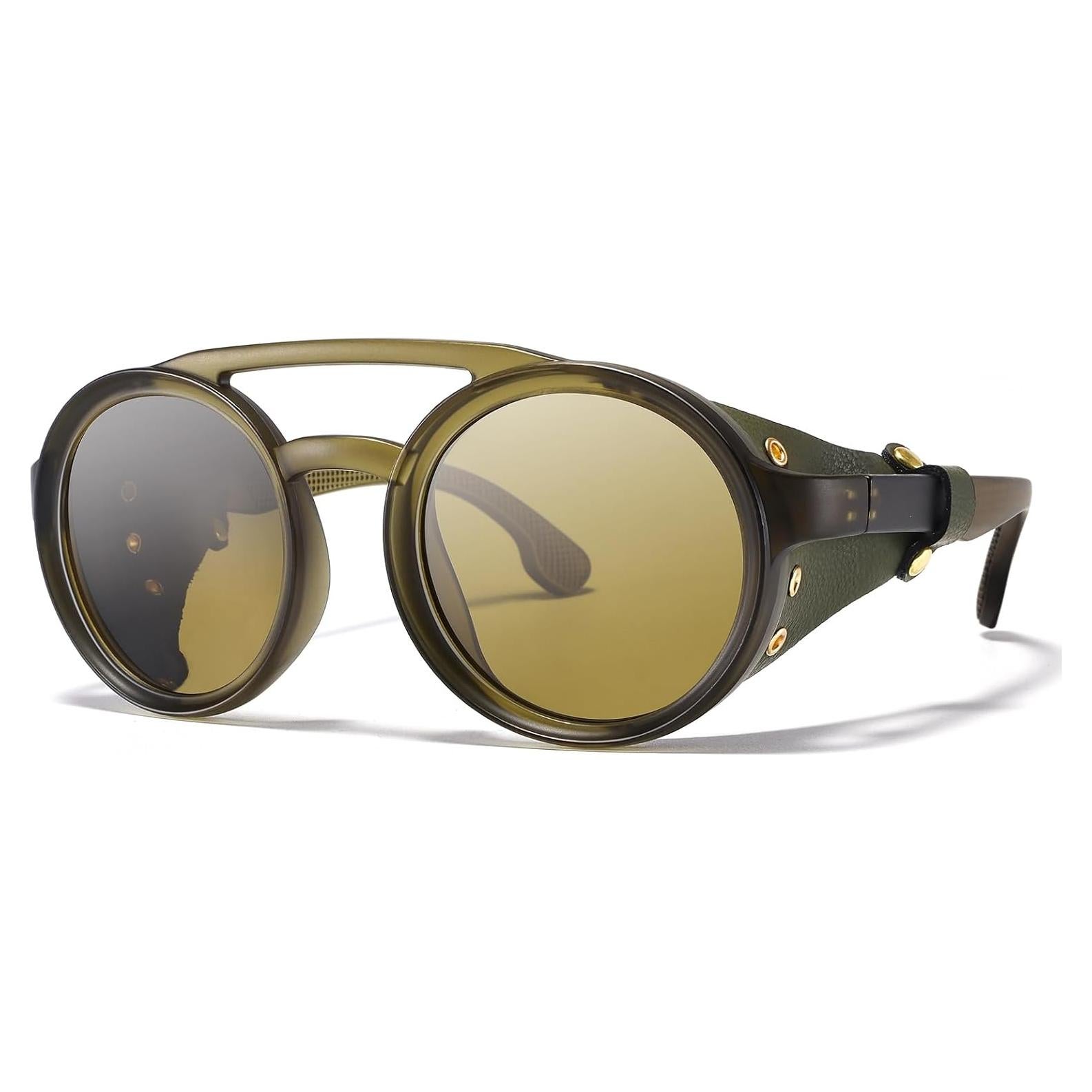 Gafas de sol steampunk MACJERO con escudos de cuero 48mm