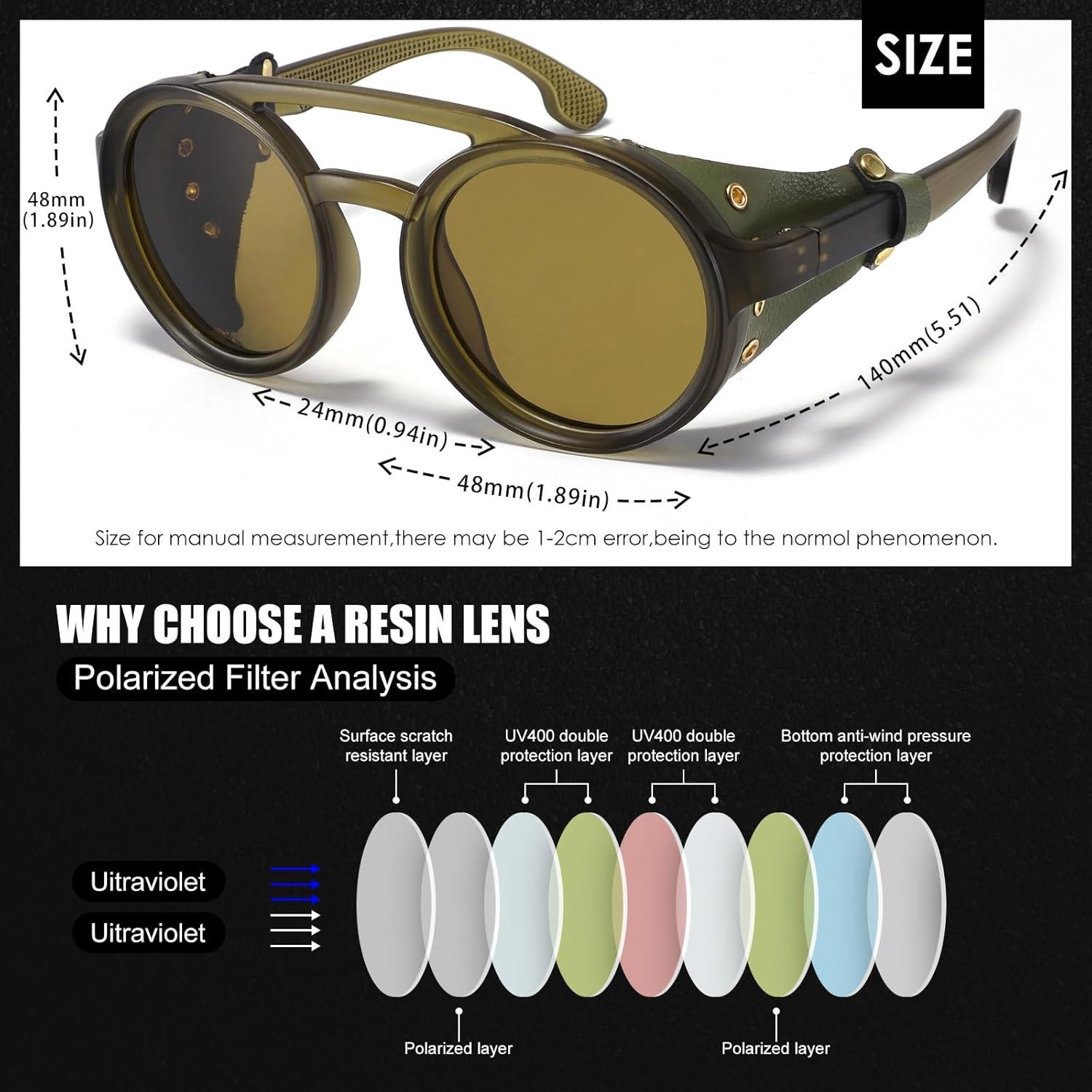 Gafas de sol steampunk MACJERO con escudos de cuero 48mm