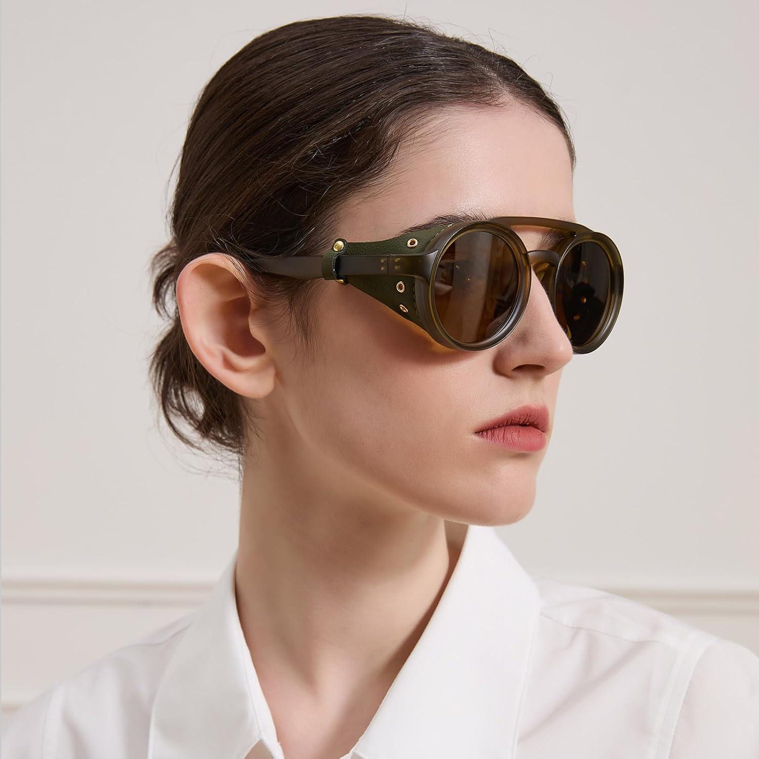 Gafas de sol steampunk MACJERO con escudos de cuero 48mm