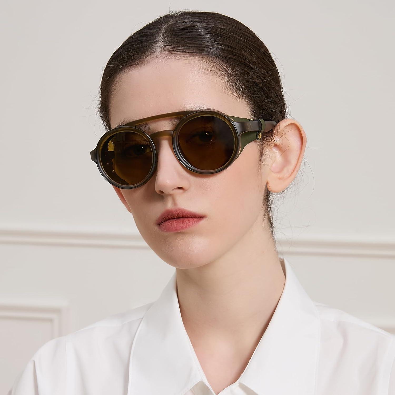 Gafas de sol steampunk MACJERO con escudos de cuero 48mm