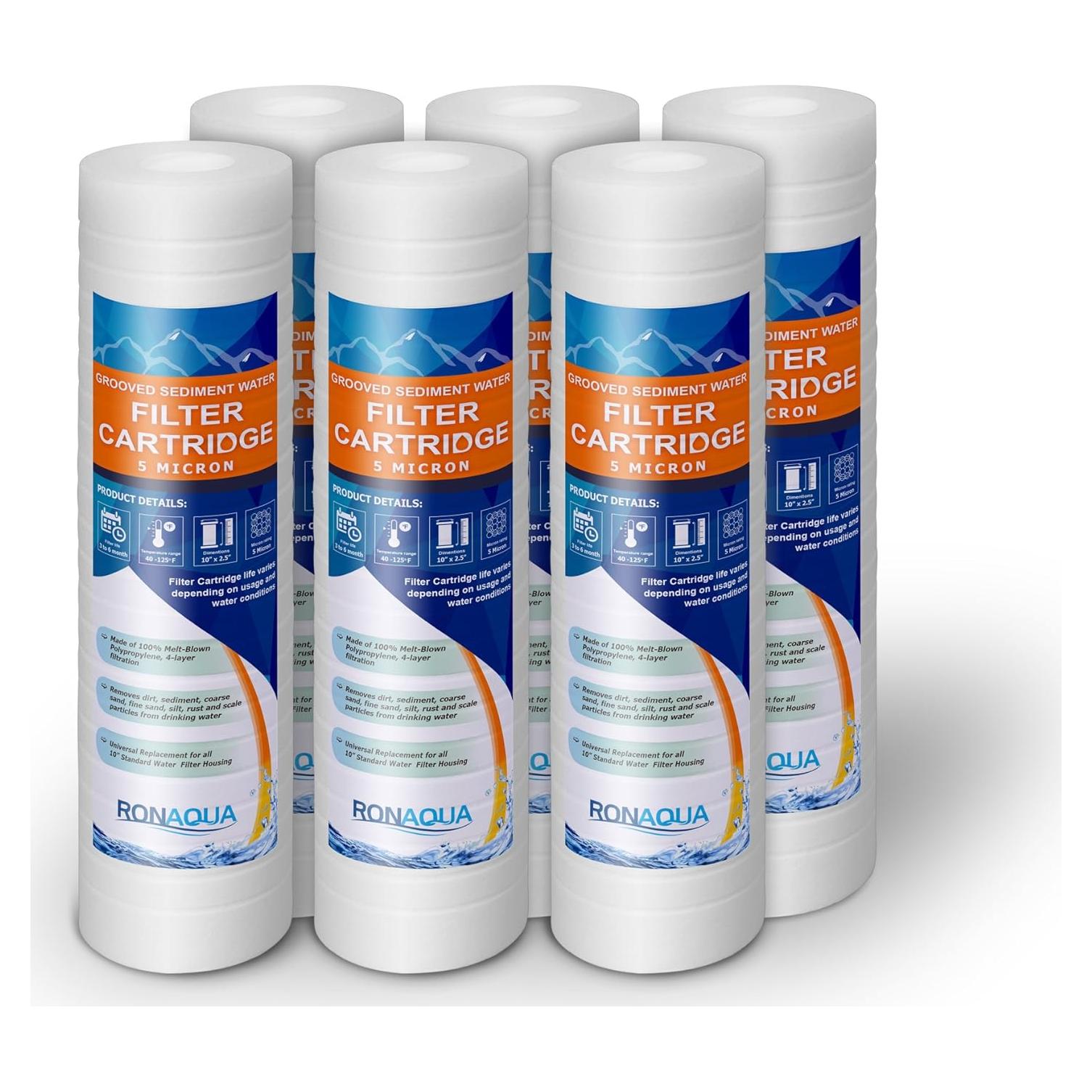 Cartucho Filtro de Agua Sedimentos Ronaqua 10" x 2.5" 6 Unidades