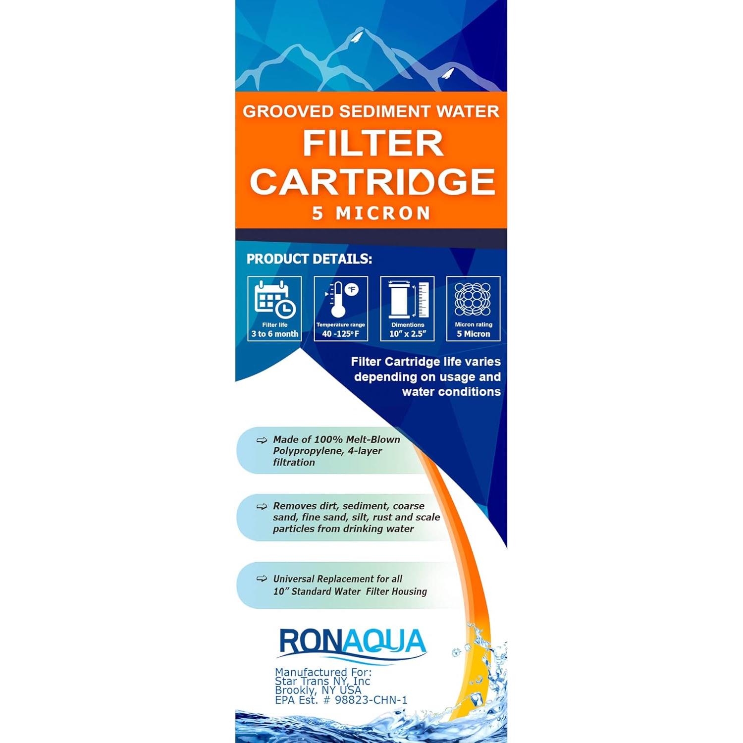 Cartucho Filtro de Agua Sedimentos Ronaqua 10" x 2.5" 6 Unidades
