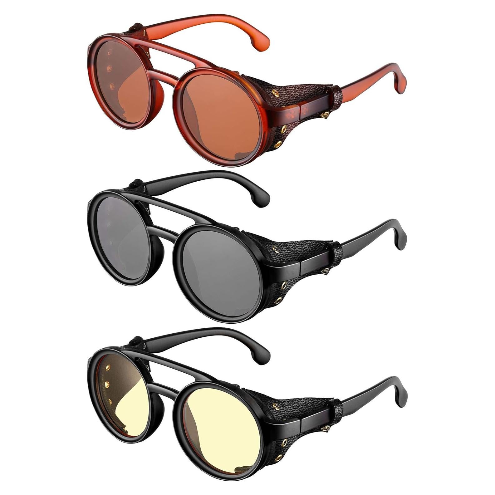 Gafas de Sol Redondas Weewooday 3 Pares Retro Steampunk