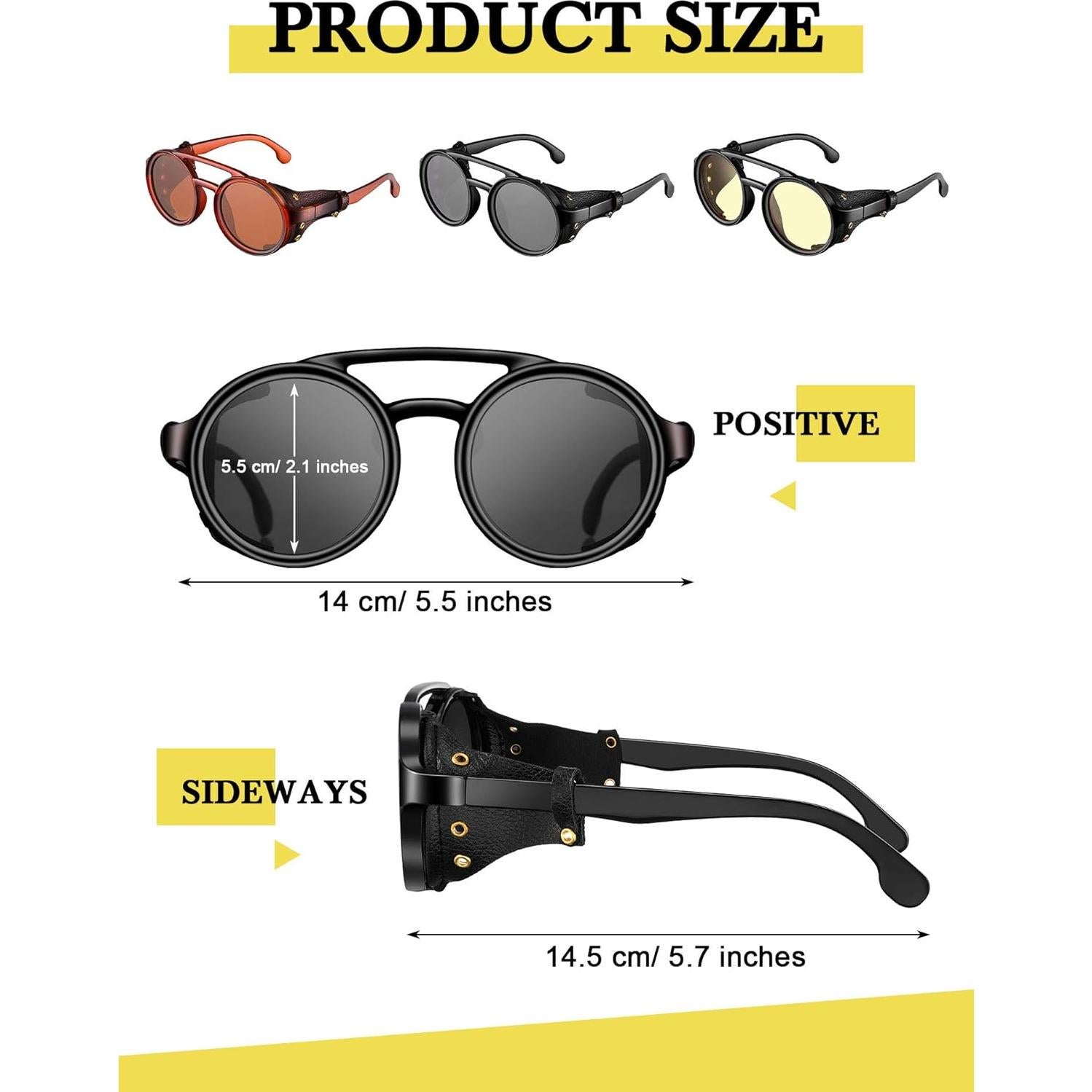 Gafas de Sol Redondas Weewooday 3 Pares Retro Steampunk