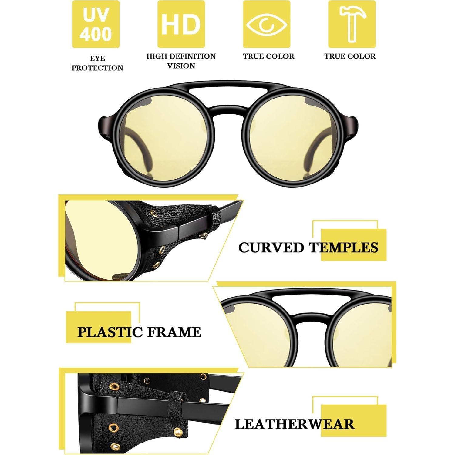 Gafas de Sol Redondas Weewooday 3 Pares Retro Steampunk