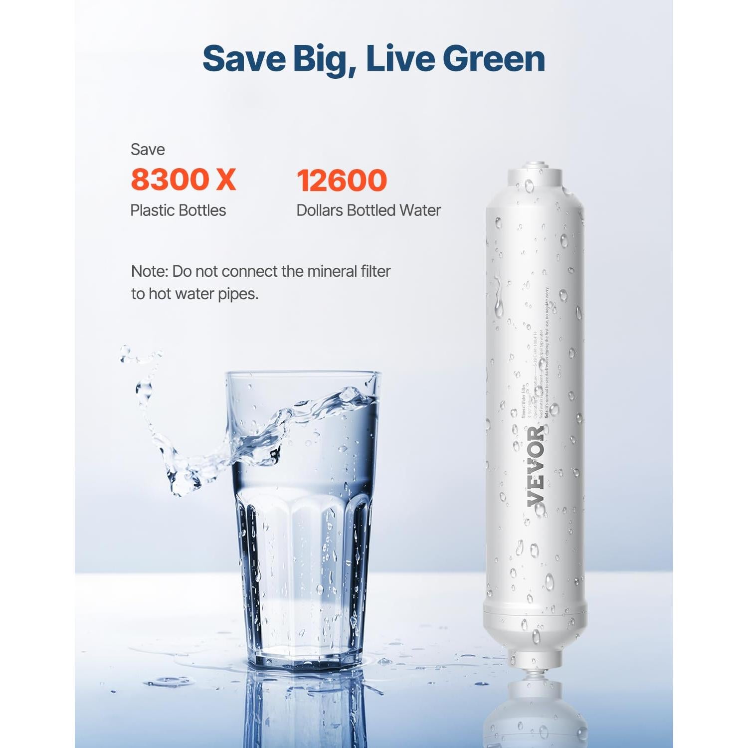 Filtro de Agua Alcalina VEVOR 26cm, Reemplazo RO 1/4" Conexión