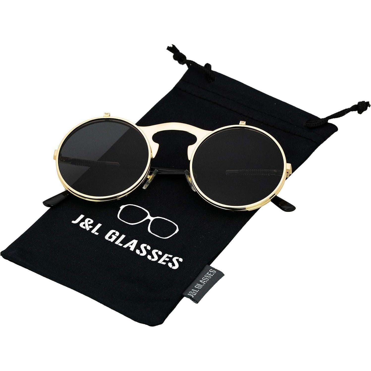 Gafas de Sol Retro J&L Steampunk Flip-Up Redondas