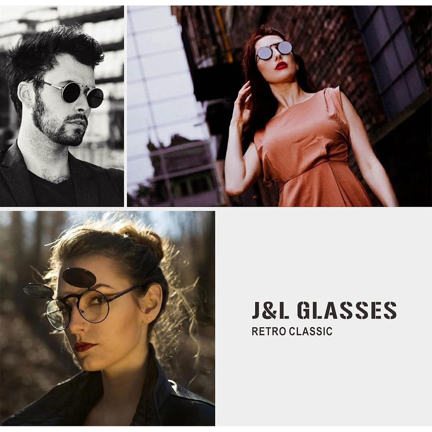 Gafas de Sol Retro J&L Steampunk Flip-Up Redondas