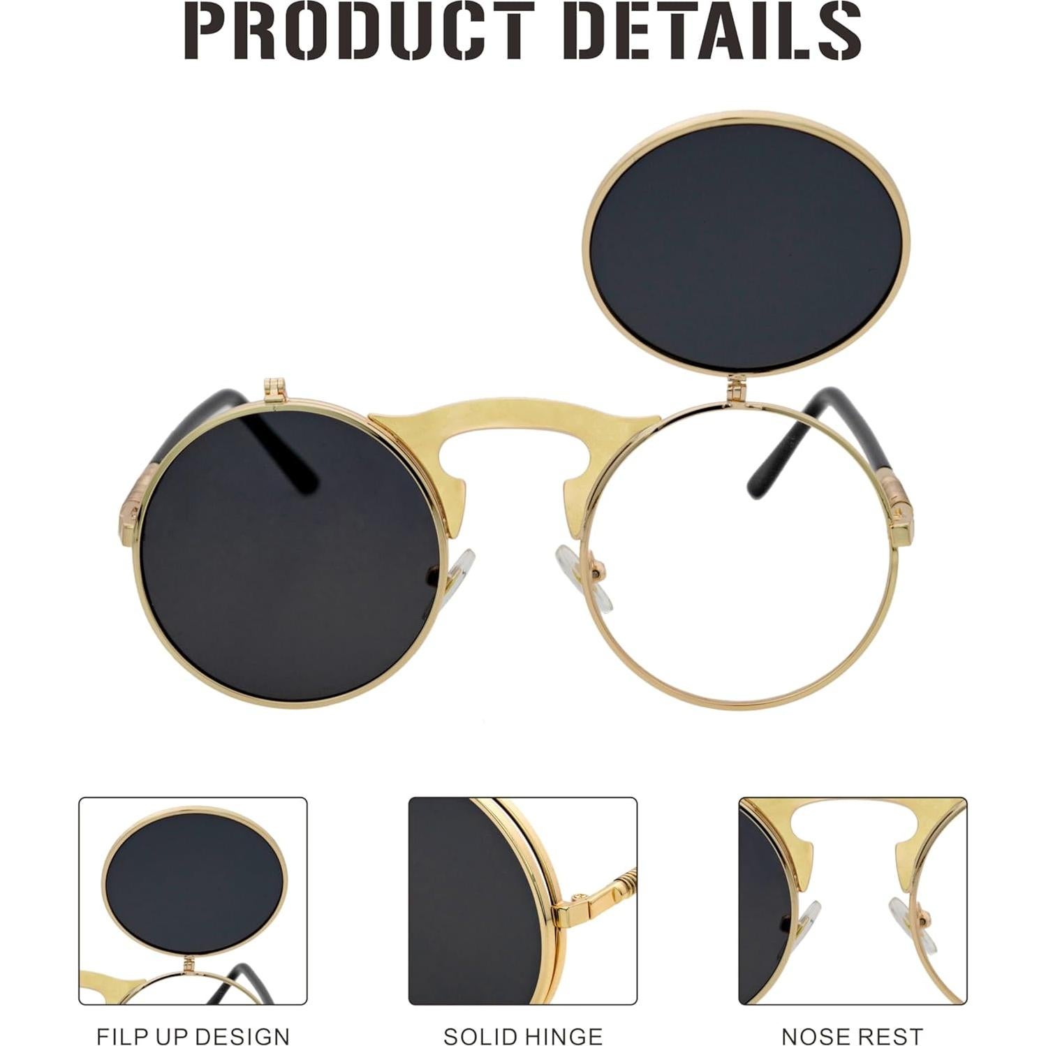 Gafas de Sol Retro J&L Steampunk Flip-Up Redondas