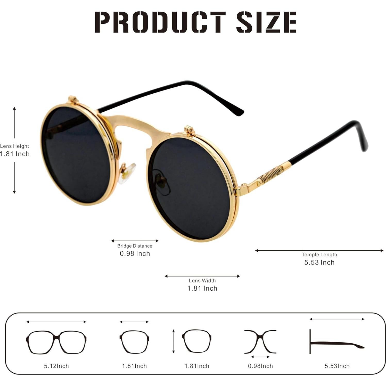 Gafas de Sol Retro J&L Steampunk Flip-Up Redondas