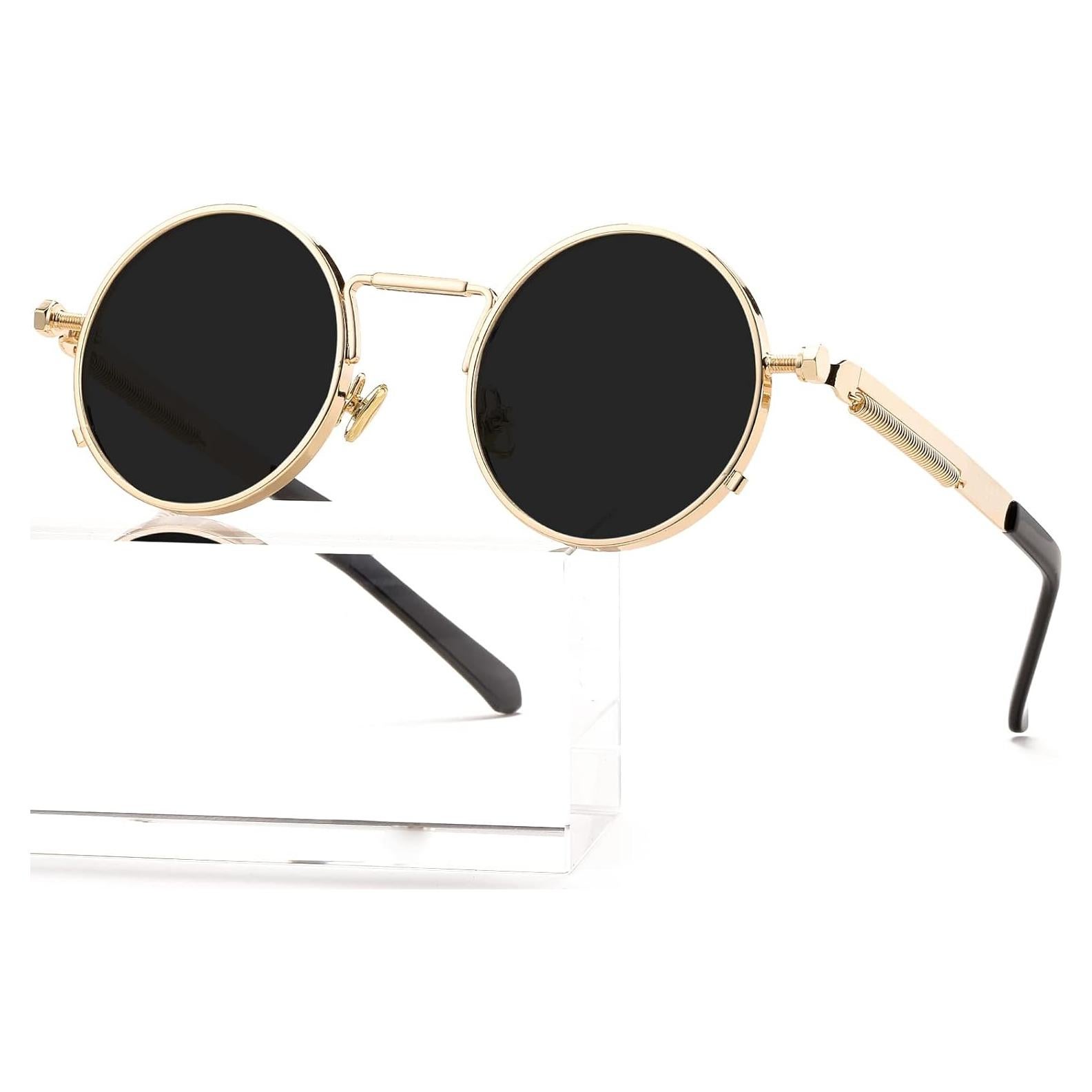 Gafas de sol redondas AIEYEZO steampunk marco metálico UV