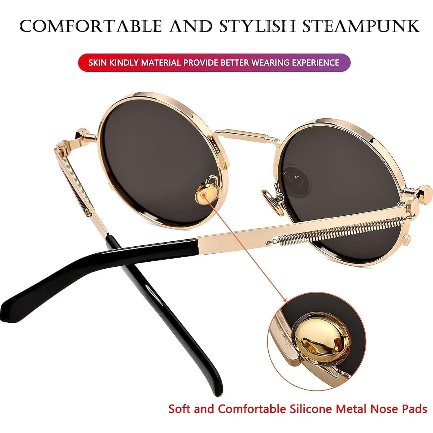 Gafas de sol redondas AIEYEZO steampunk marco metálico UV