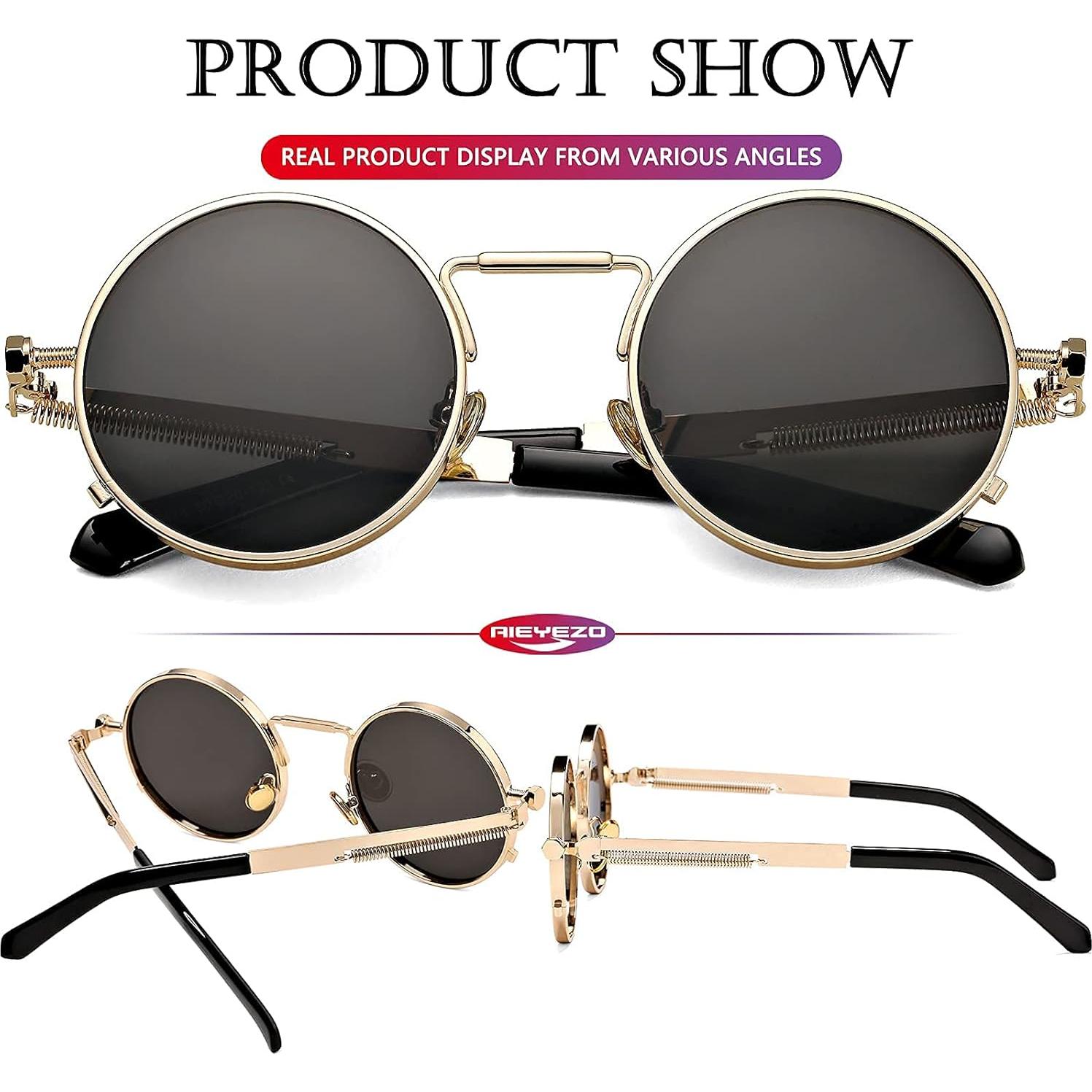 Gafas de sol redondas AIEYEZO steampunk marco metálico UV