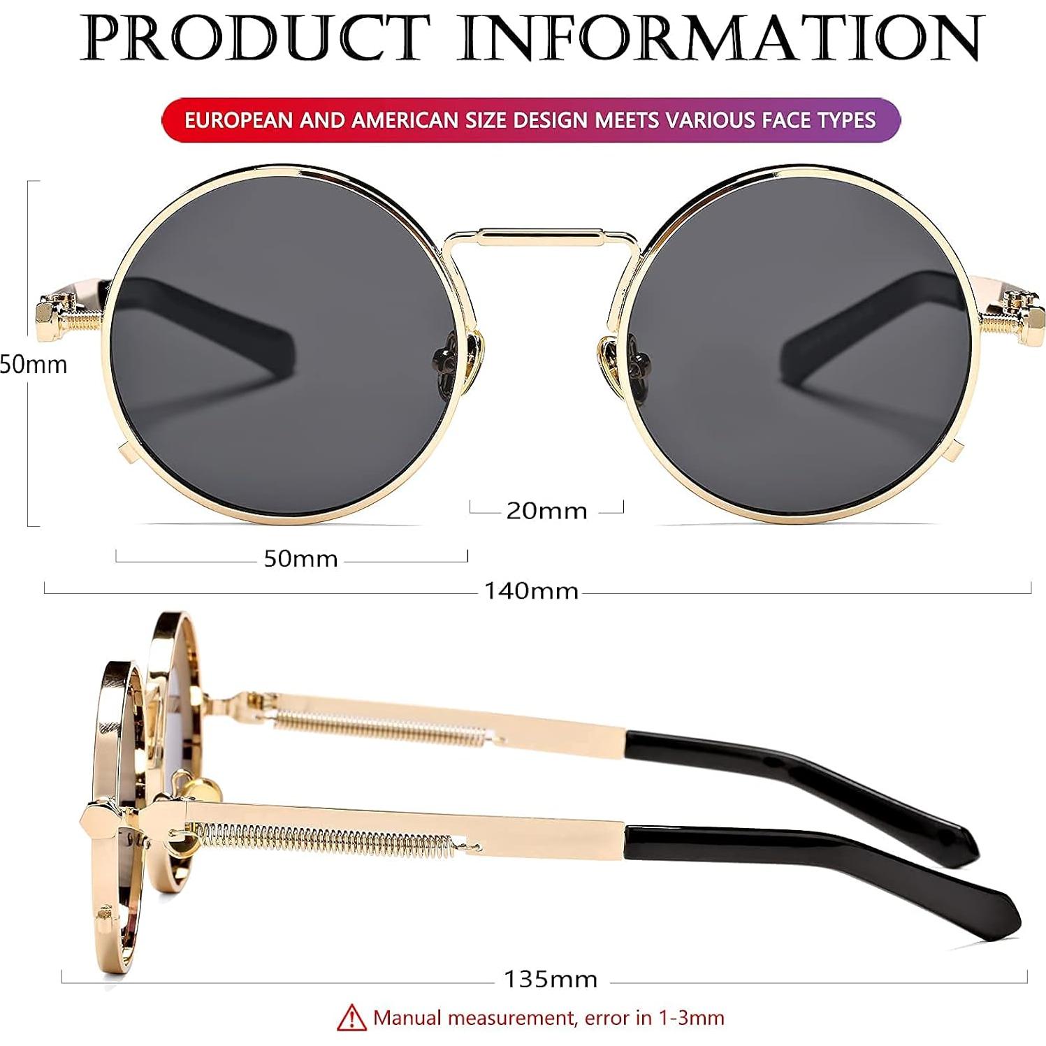 Gafas de sol redondas AIEYEZO steampunk marco metálico UV