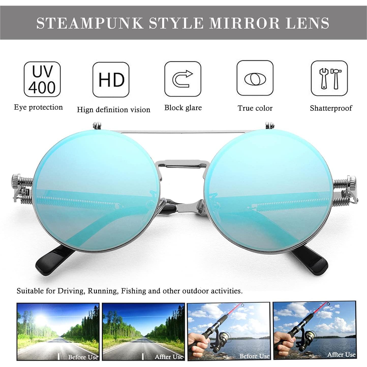 Gafas de sol redondas HJSTES estilo vintage steampunk