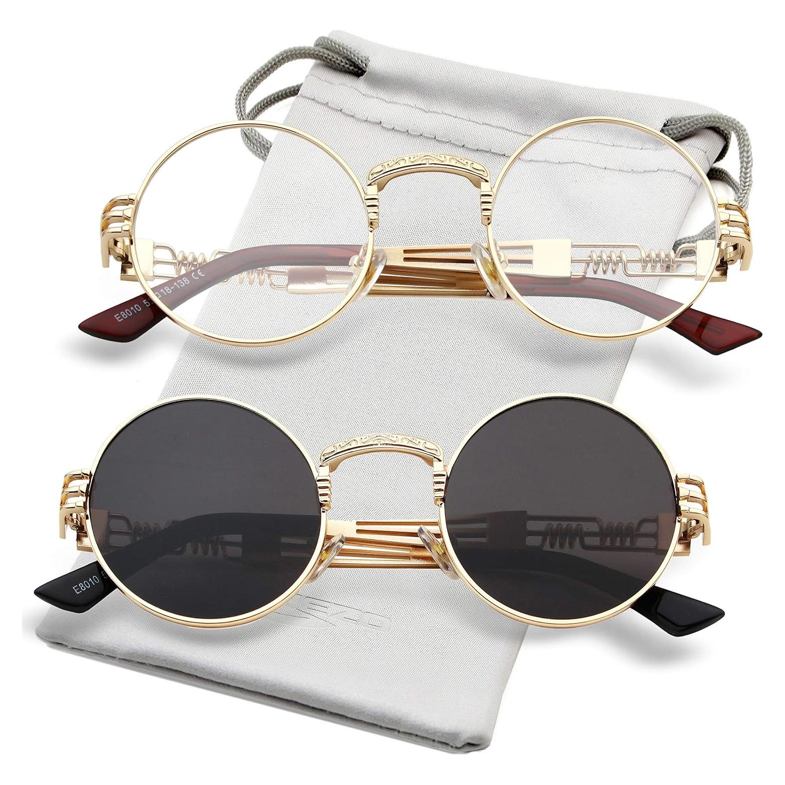 Gafas de sol redondas AIEYEZO Steampunk UV 100% bloqueadores