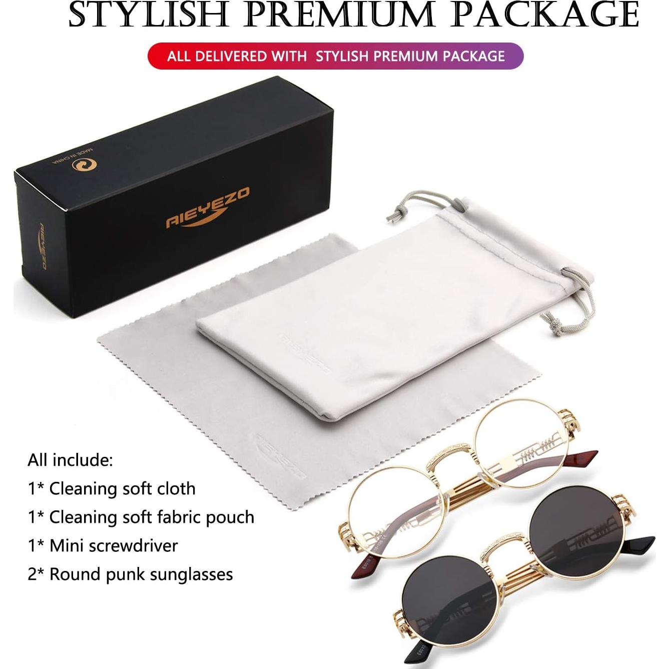 Gafas de sol redondas AIEYEZO Steampunk UV 100% bloqueadores