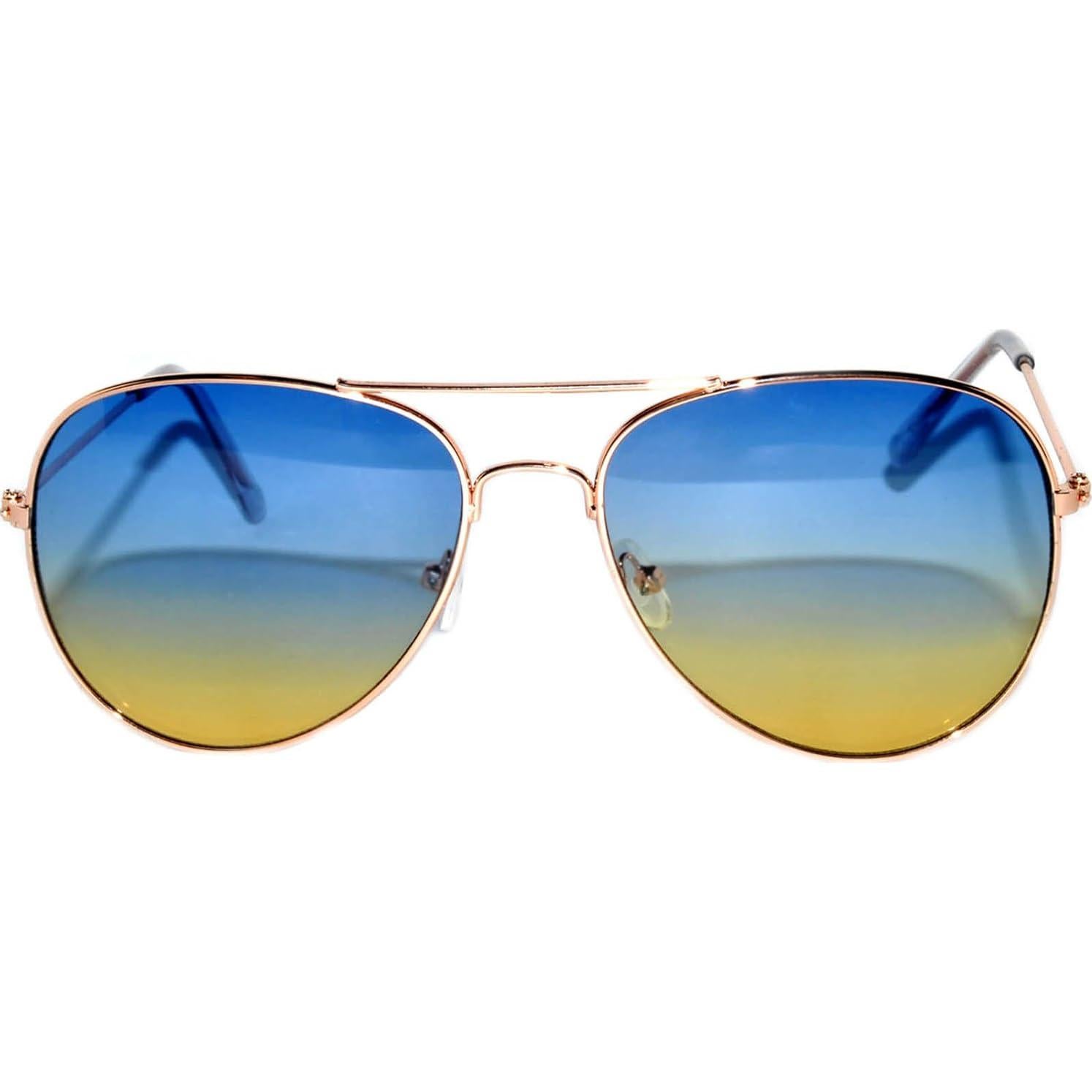 Gafas de Sol Aviador Metal UV Protección 50mm Azul-Amarillo