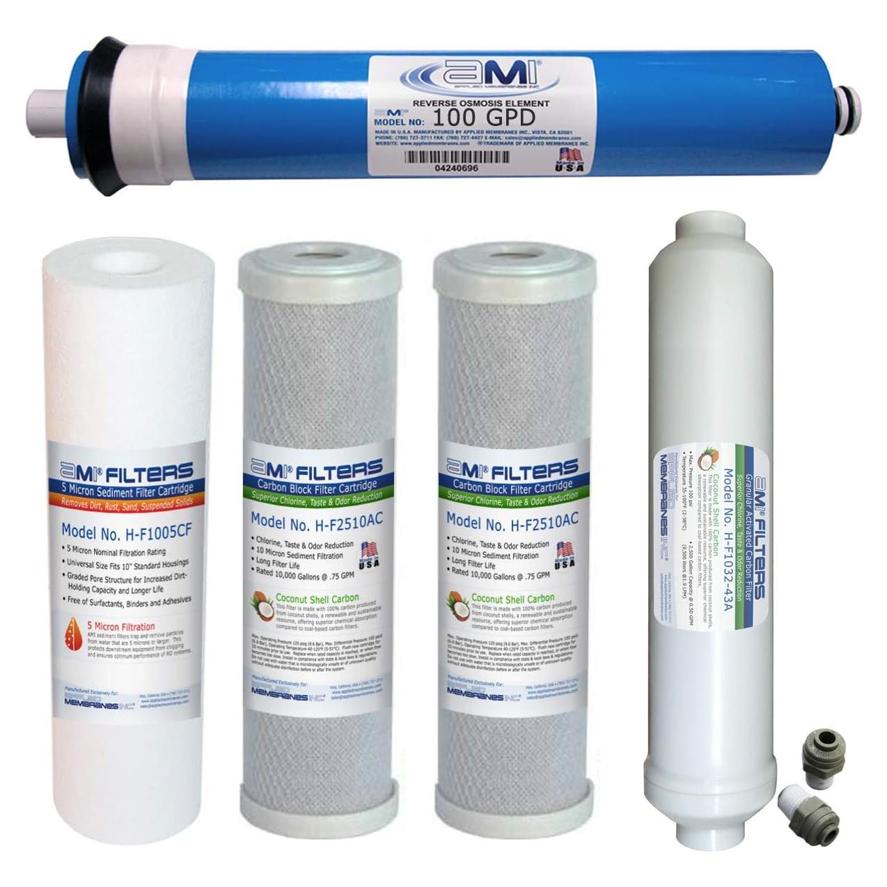 Juego de Membrana y Filtros de Ósmosis Inversa 100 GPD AMI