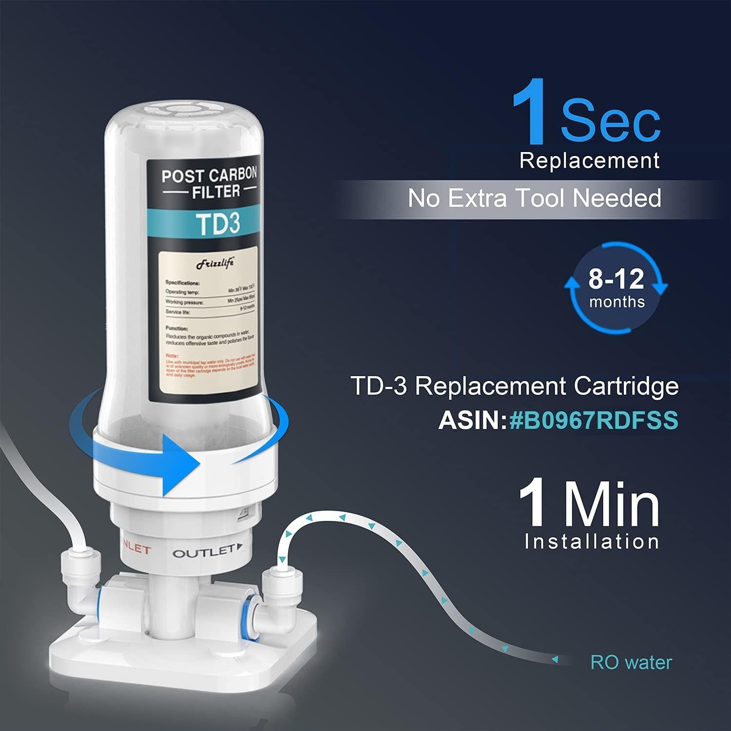 Filtro de Agua Post Frizzlife TD-3 Carbón Activado 298g