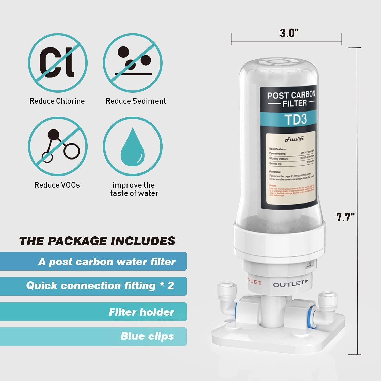 Filtro de Agua Post Frizzlife TD-3 Carbón Activado 298g