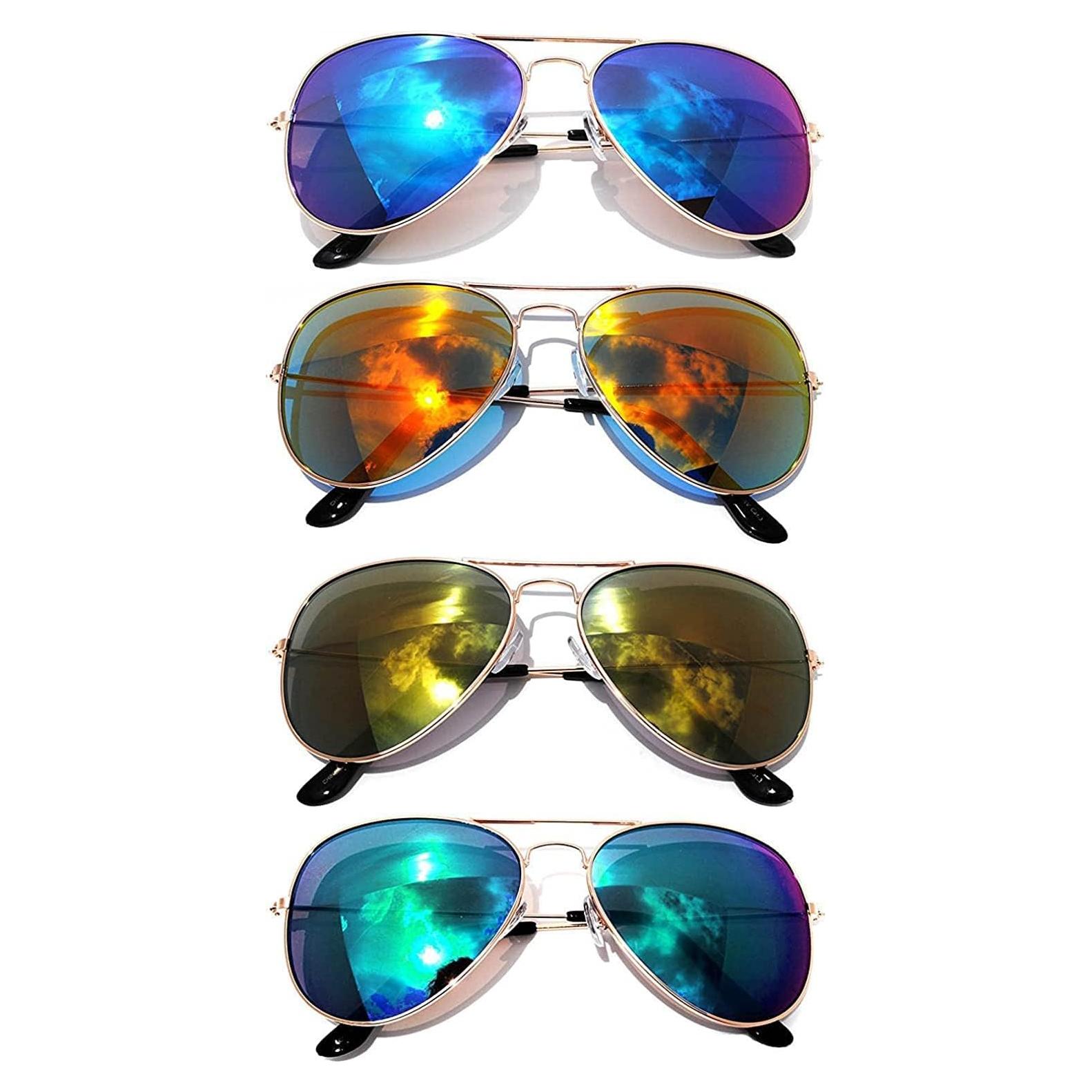 Gafas de sol aviador vintage metal dorado 4 pack lentes espejo