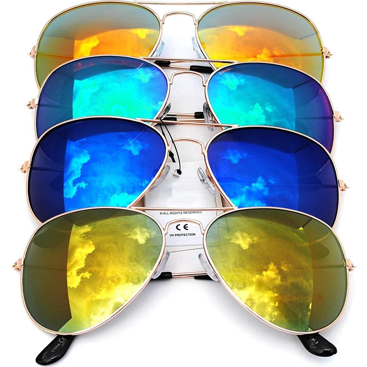 Gafas de sol aviador vintage metal dorado 4 pack lentes espejo