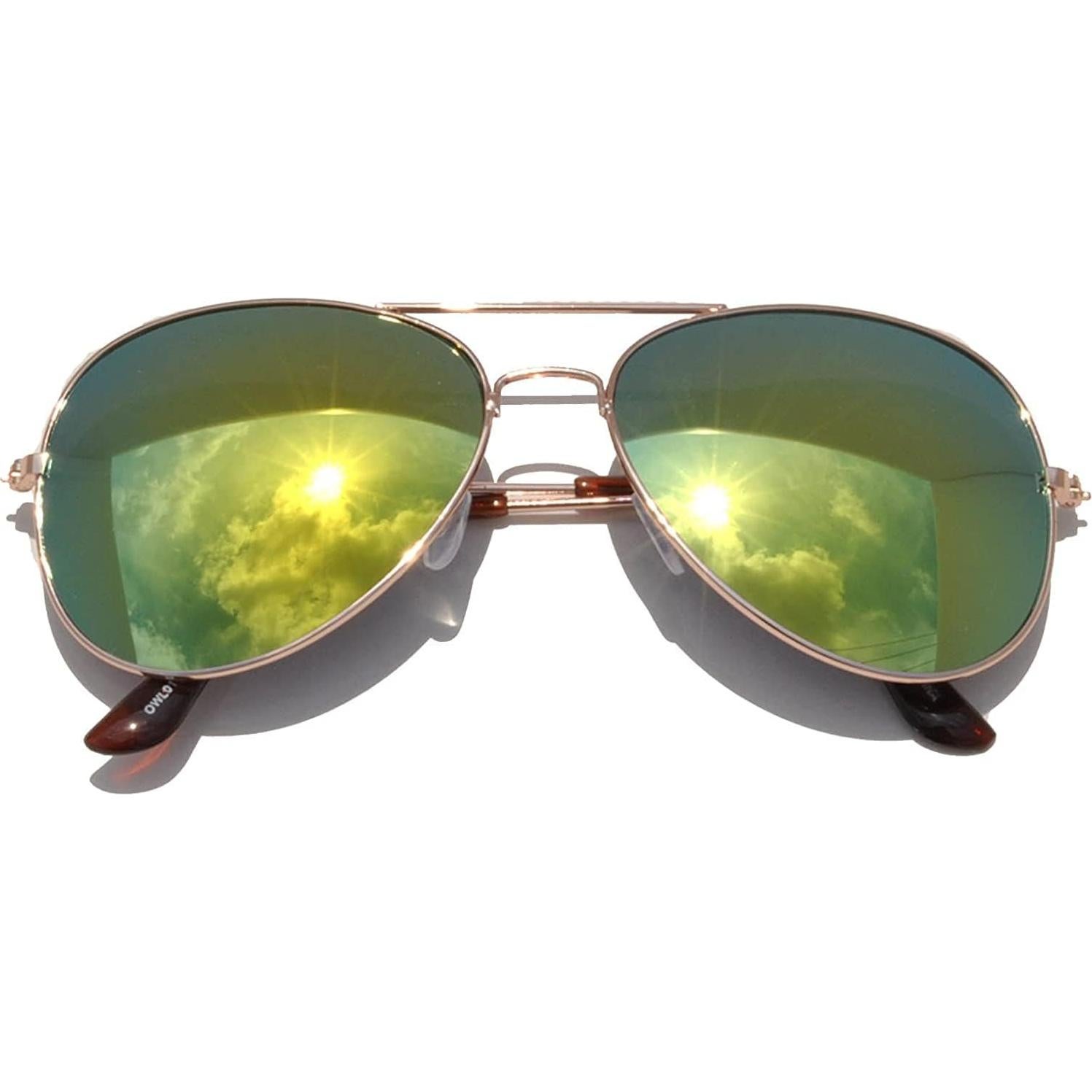 Gafas de sol aviador vintage metal dorado 4 pack lentes espejo
