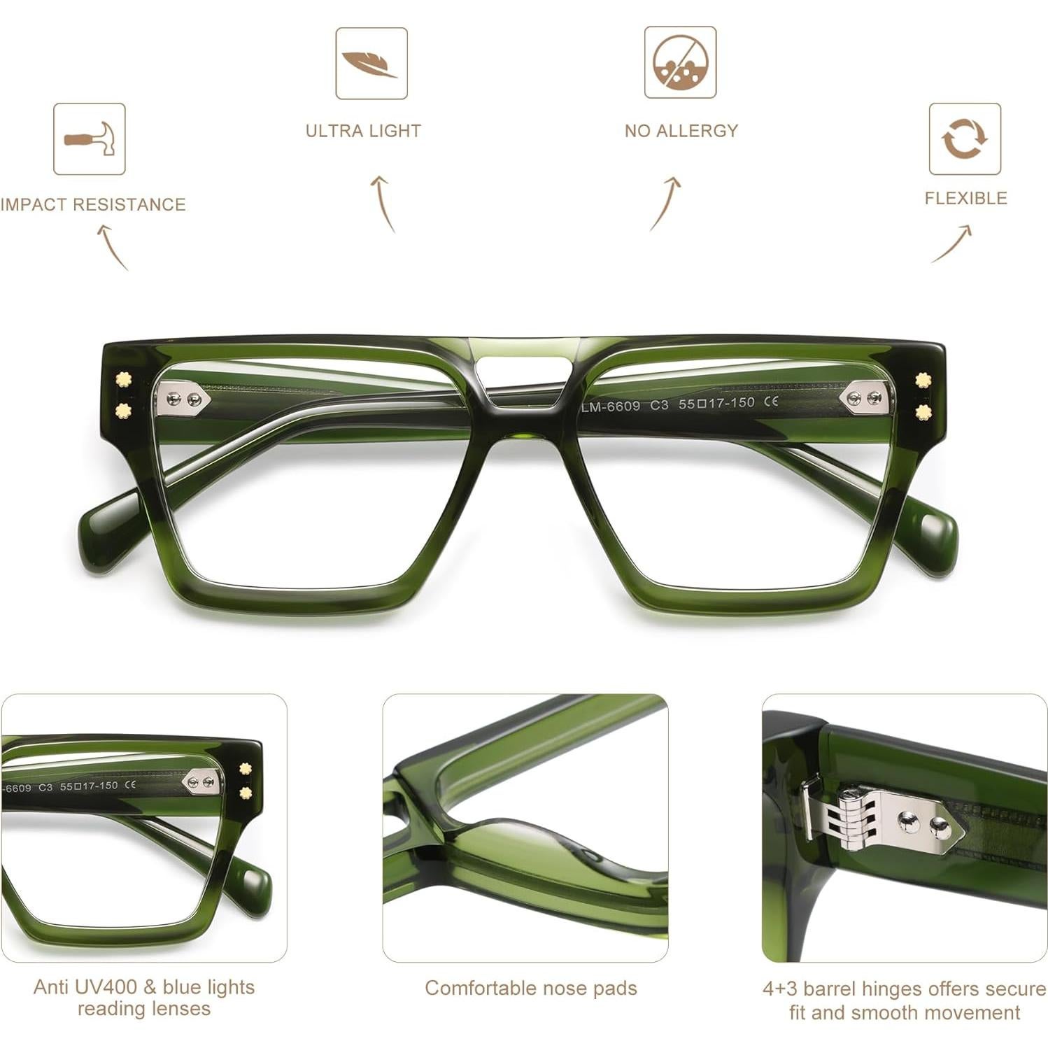 Gafas de Lectura AMOMOMA Cuadradas Anti-Luz Azul 2.0x