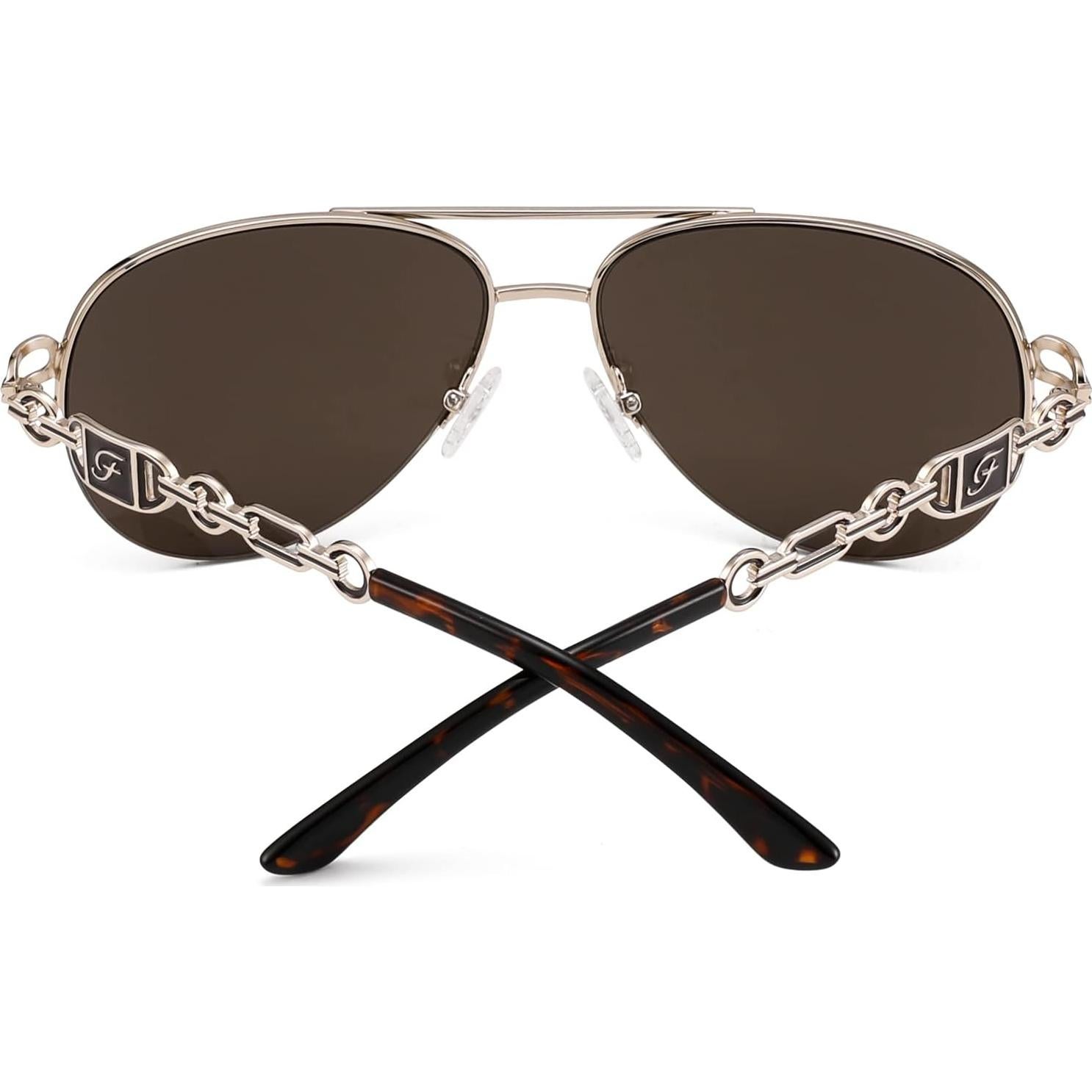 Gafas de sol aviador para mujeres UV 400 marco metal dorado