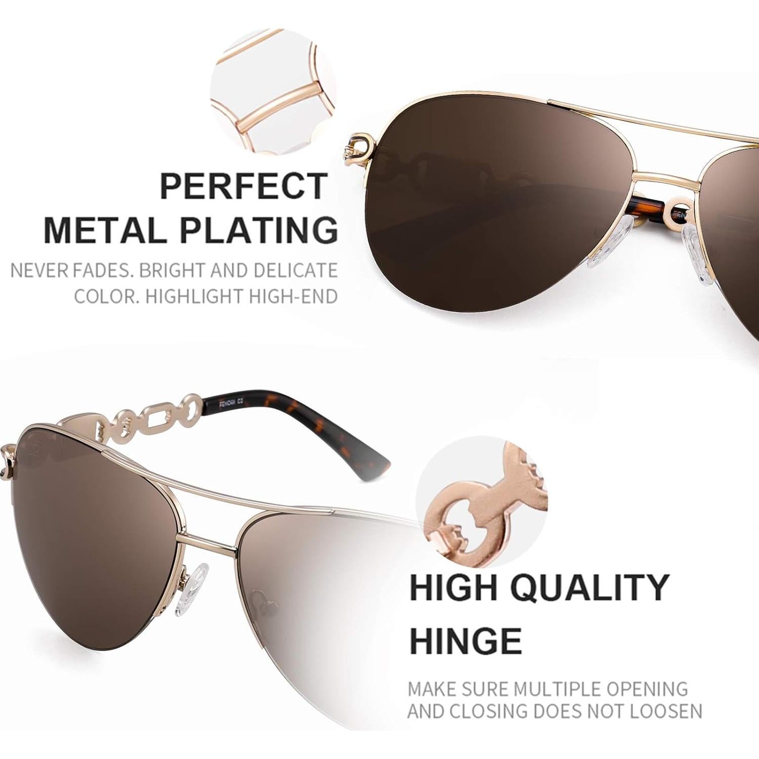 Gafas de sol aviador para mujeres UV 400 marco metal dorado