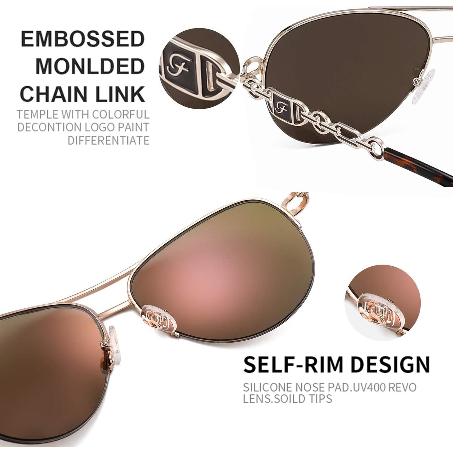 Gafas de sol aviador para mujeres UV 400 marco metal dorado