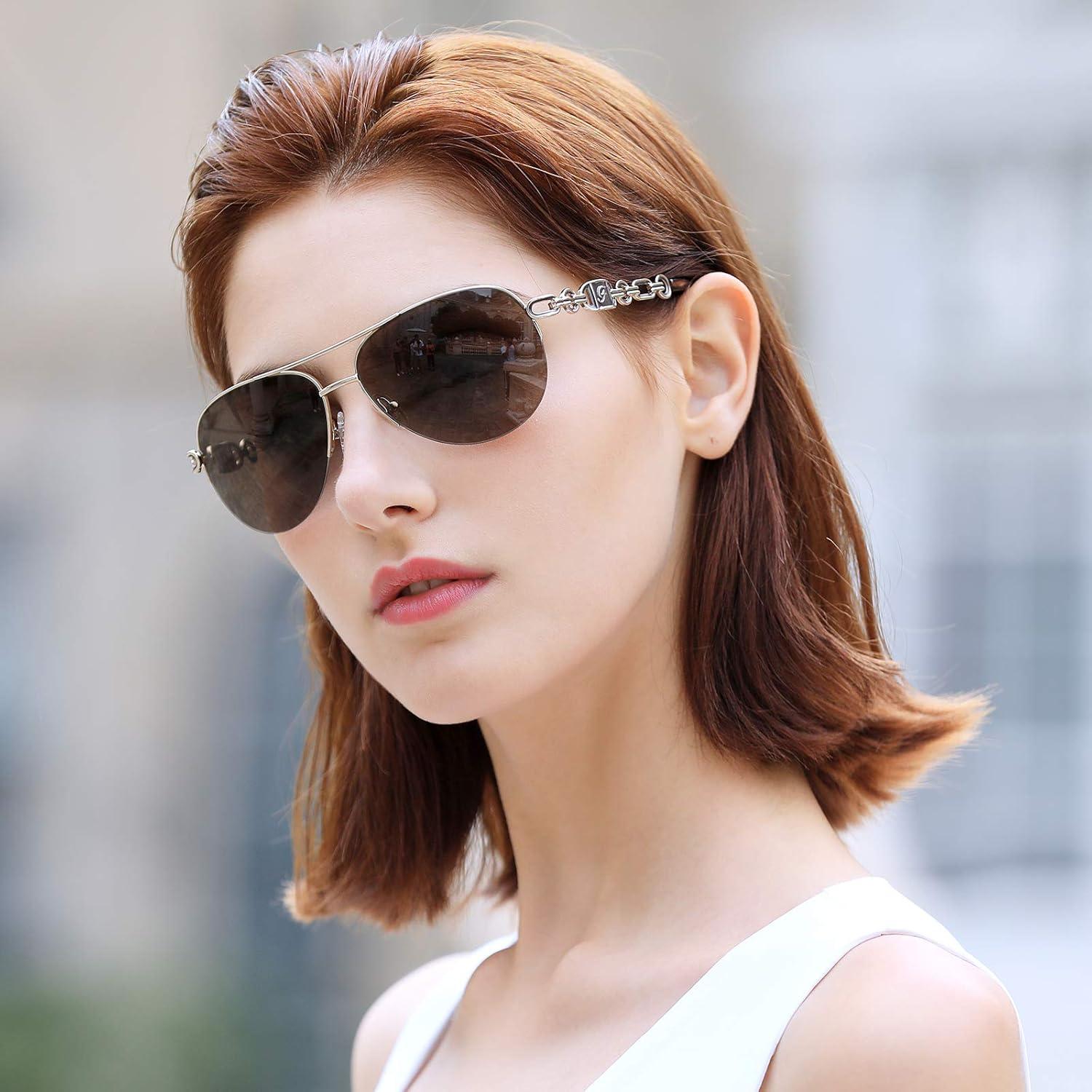 Gafas de sol aviador para mujeres UV 400 marco metal dorado