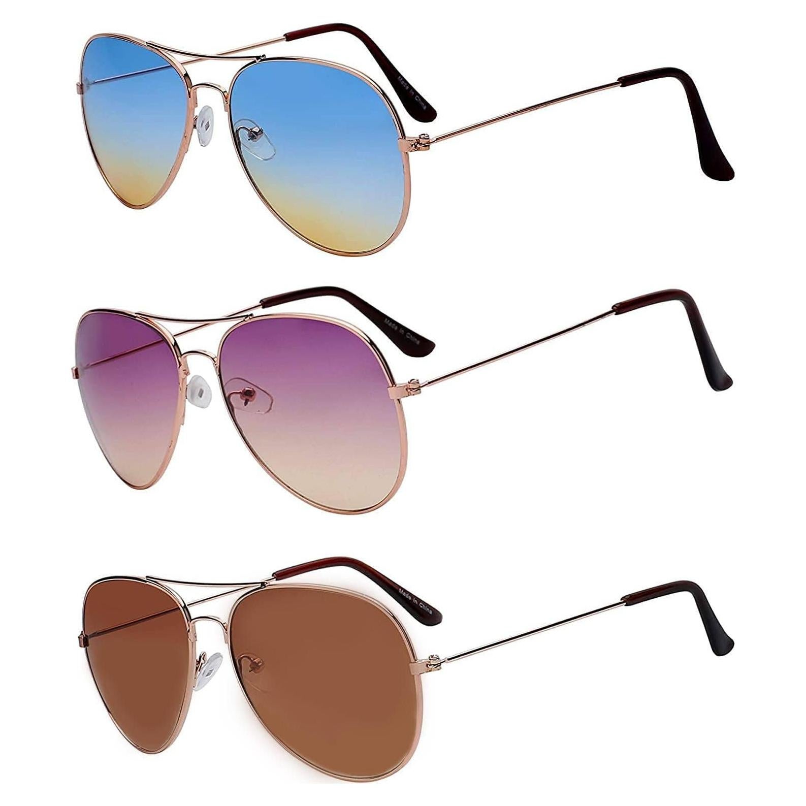 Gafas de Sol Aviador Clásicas 3 Pares UV 400 Metal Dorado