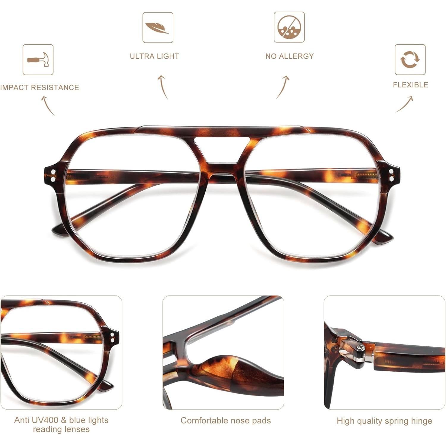 Gafas de Lectura AMOMOMA Retro Aviador Filtro Luz Azul 1.75x