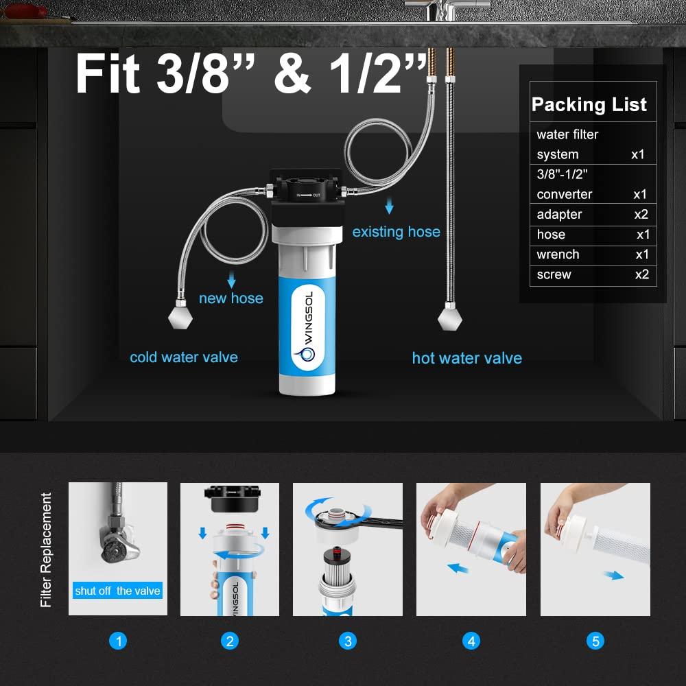 Filtro de Agua Bajo Fregadero WINGSOL 5 en 1, Reduce Plomo y Cloro