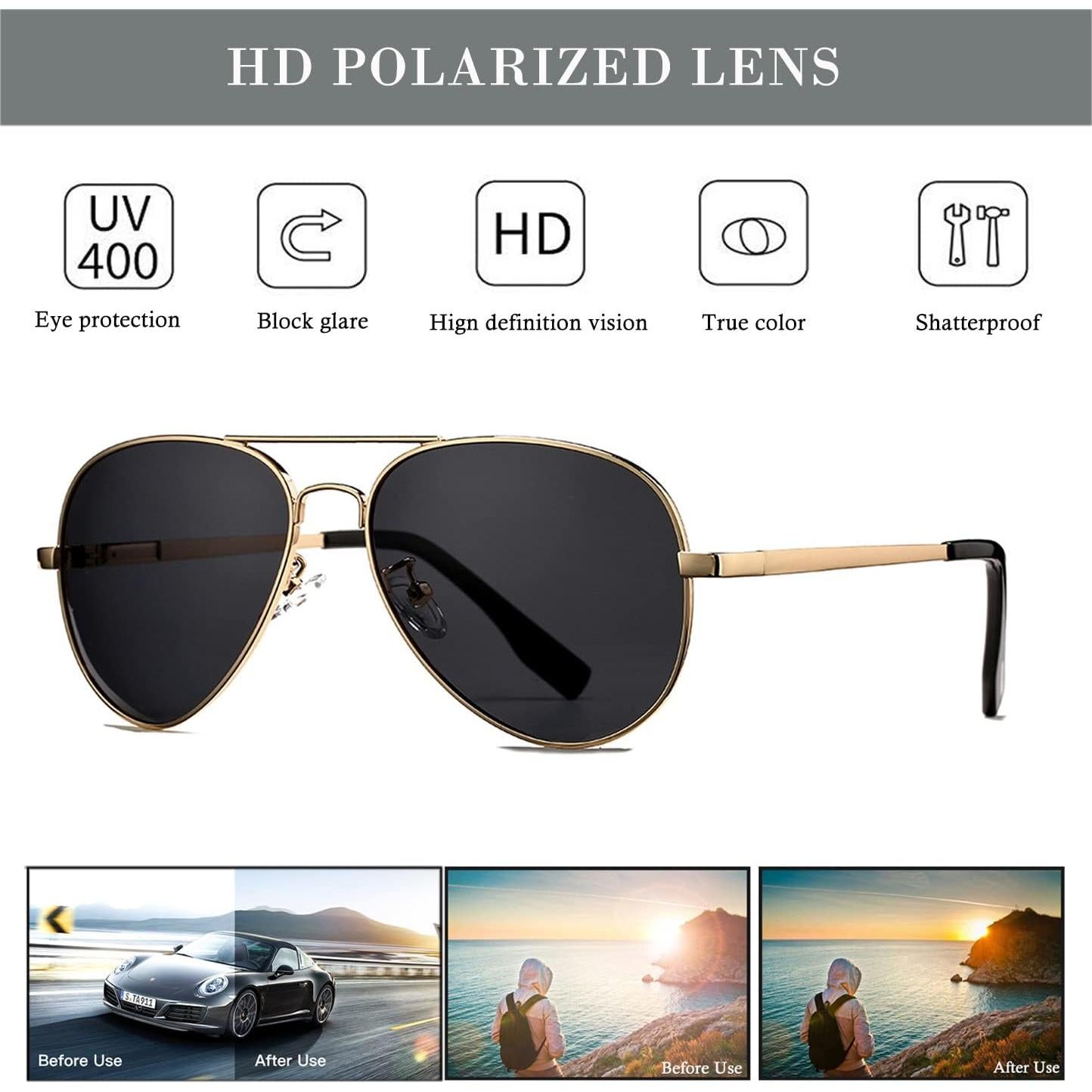 Gafas de sol aviador polarizadas HJSTES 58mm UV 100%