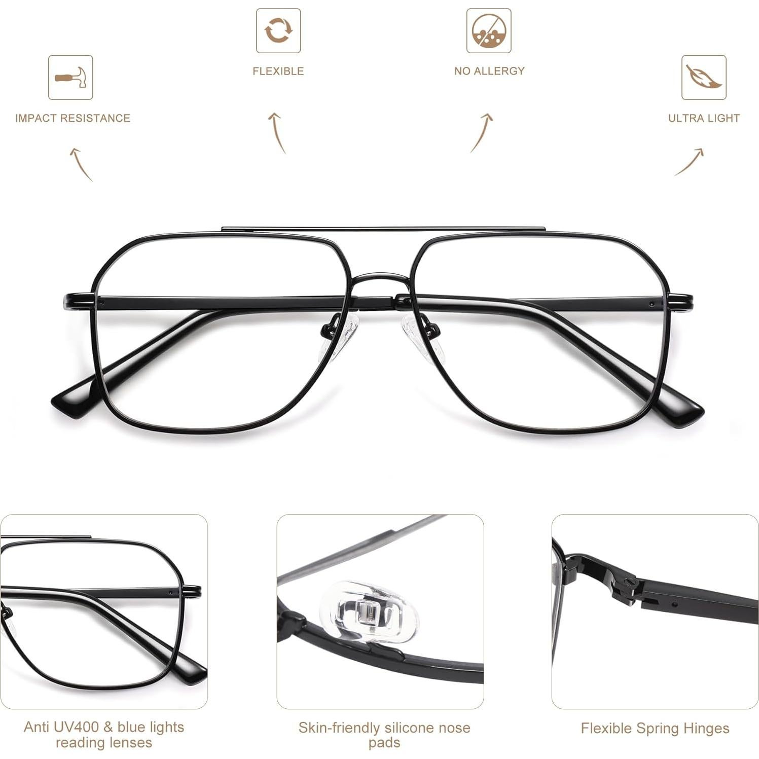 Gafas de Lectura AMOMOMA Retro con Luz Azul 57mm