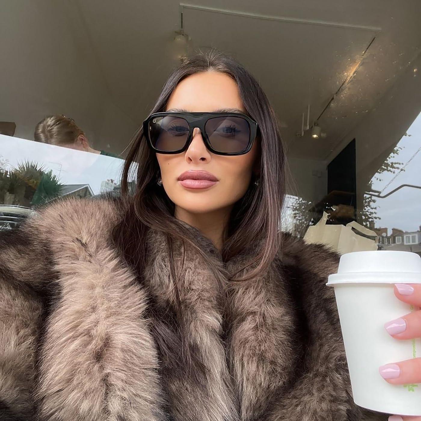 Gafas de sol aviador SDINM unisex con marco grueso negro