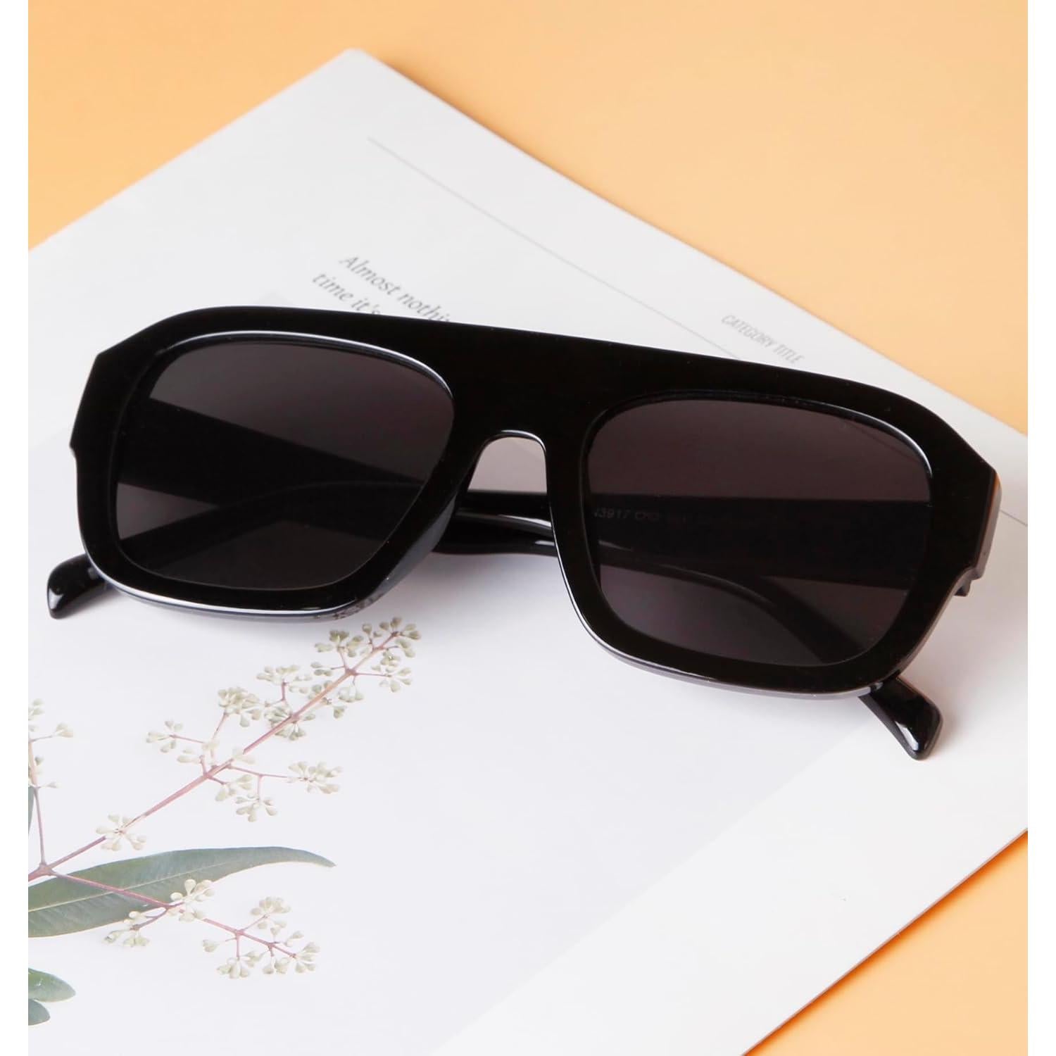 Gafas de sol aviador SDINM unisex con marco grueso negro