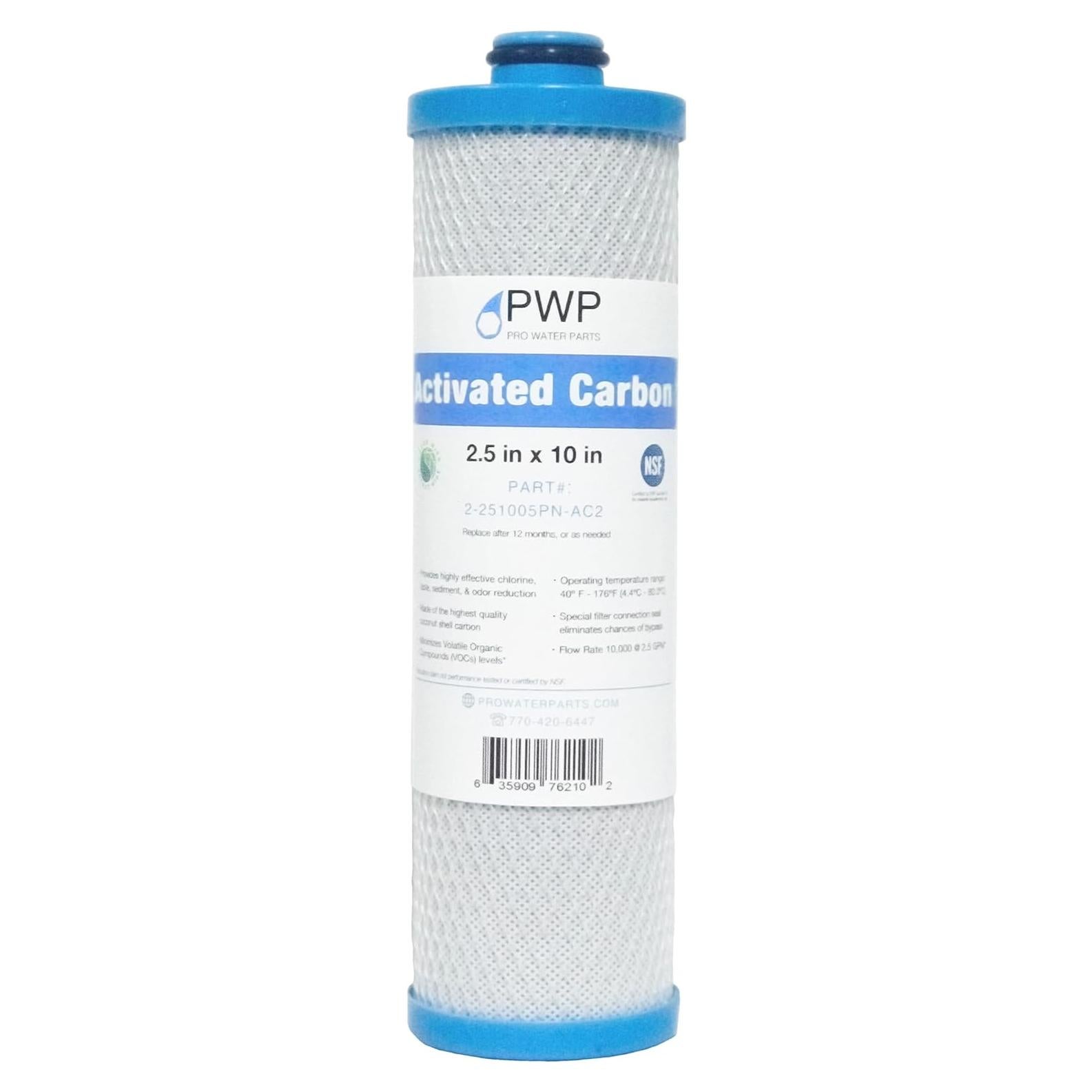 Cartucho de Carbón Activado Pro Water Parts 2.5 x 10 cm