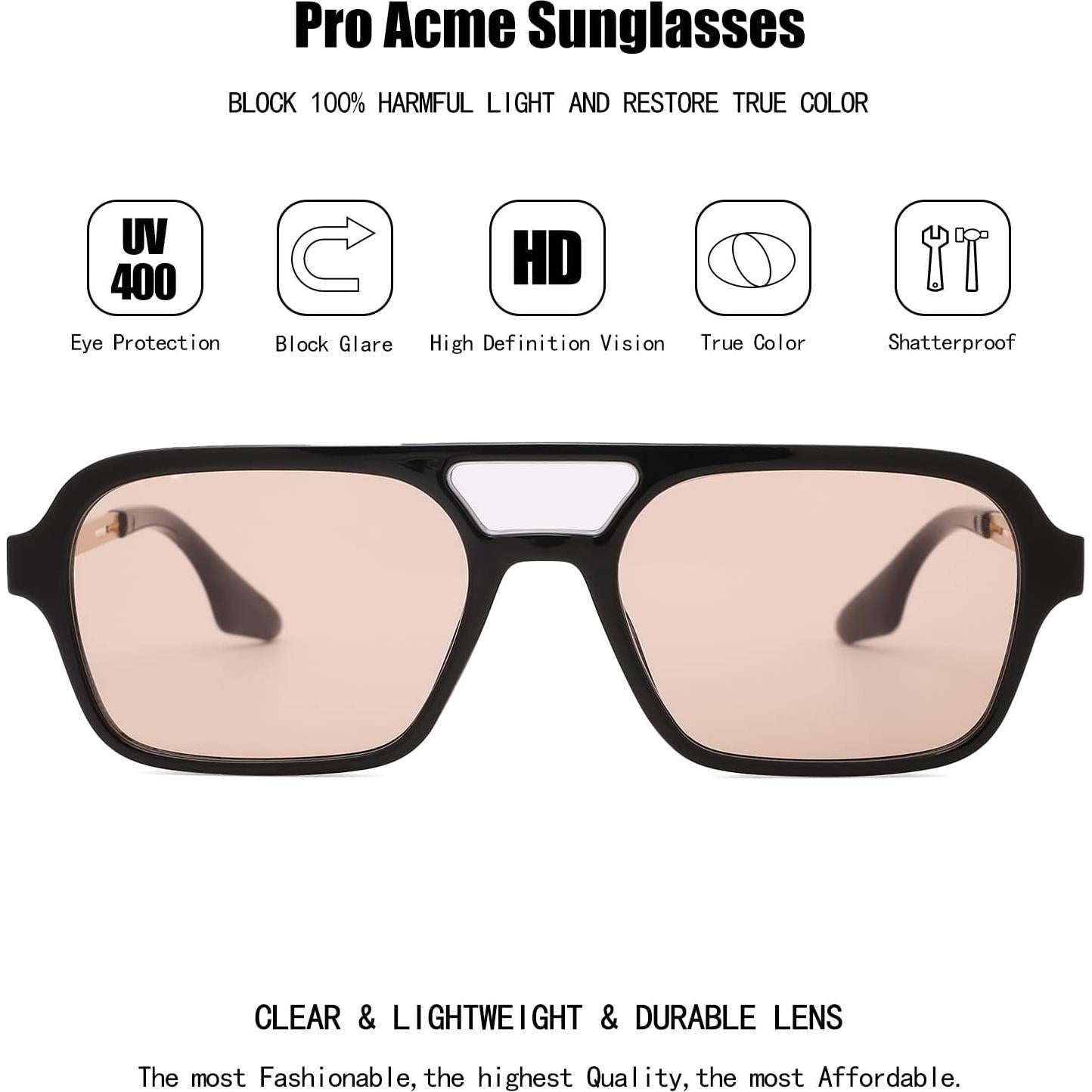 Gafas de Sol Vintage Pro Acme Aviador UV400 Marco Negro