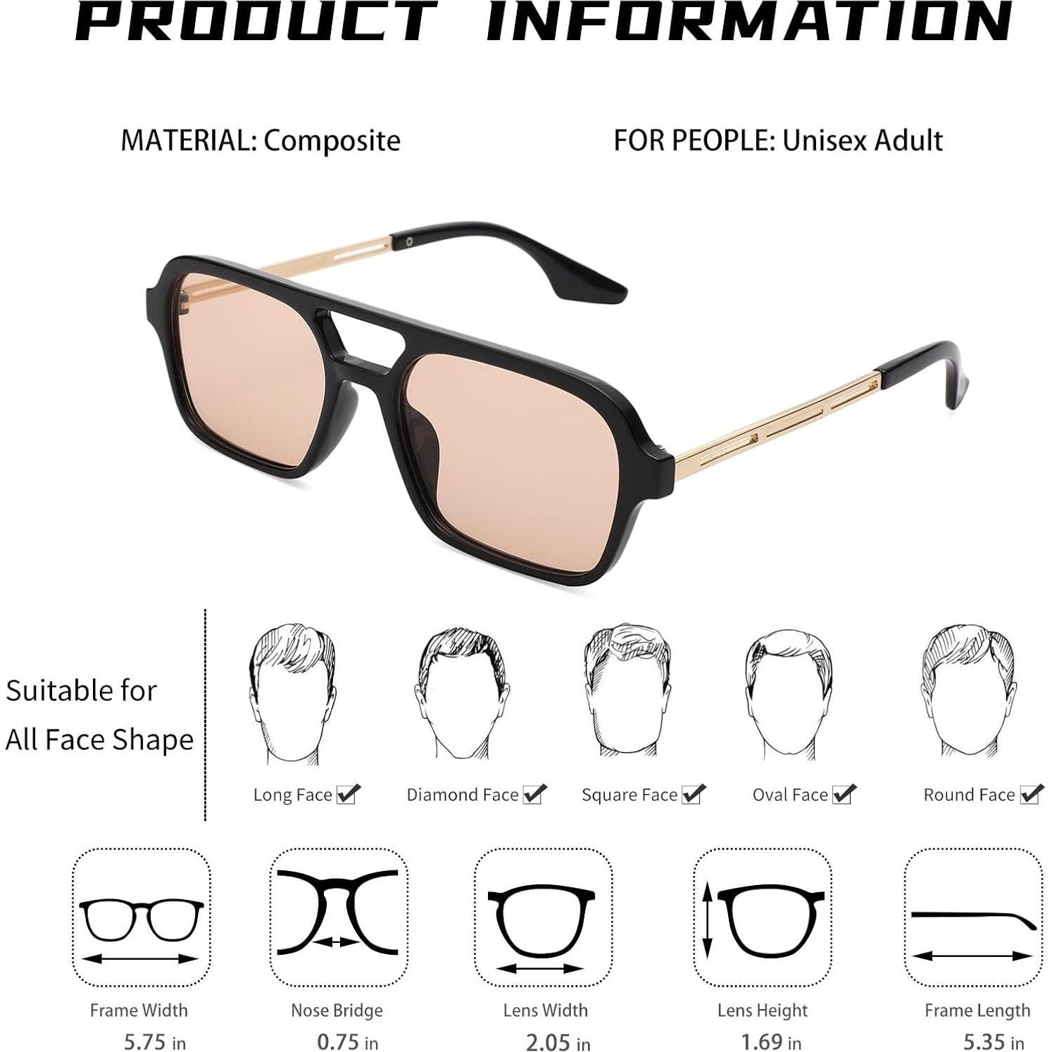 Gafas de Sol Vintage Pro Acme Aviador UV400 Marco Negro