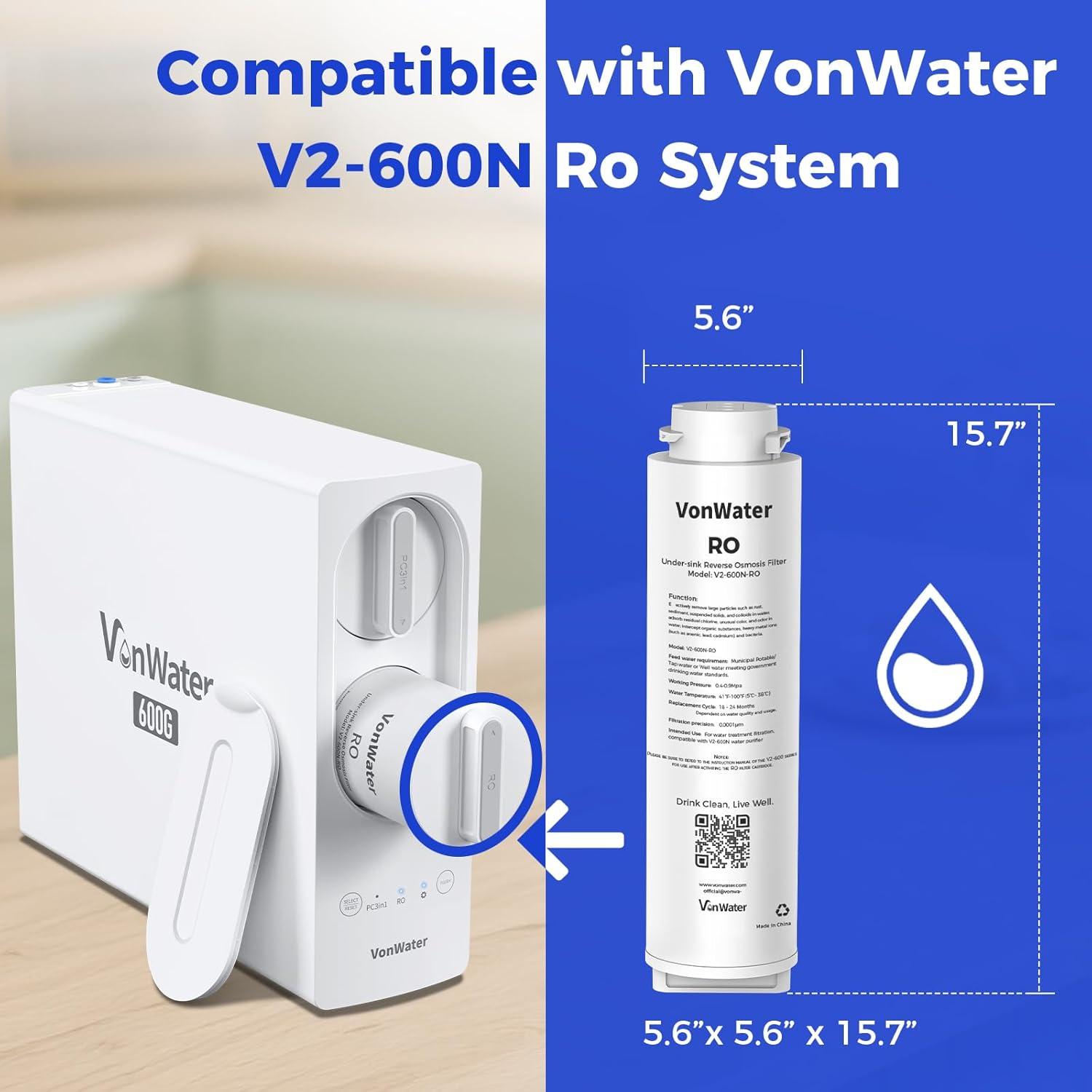 Filtro de Reemplazo RO VonWater V2-600N 1.31 kg Certificado NSF