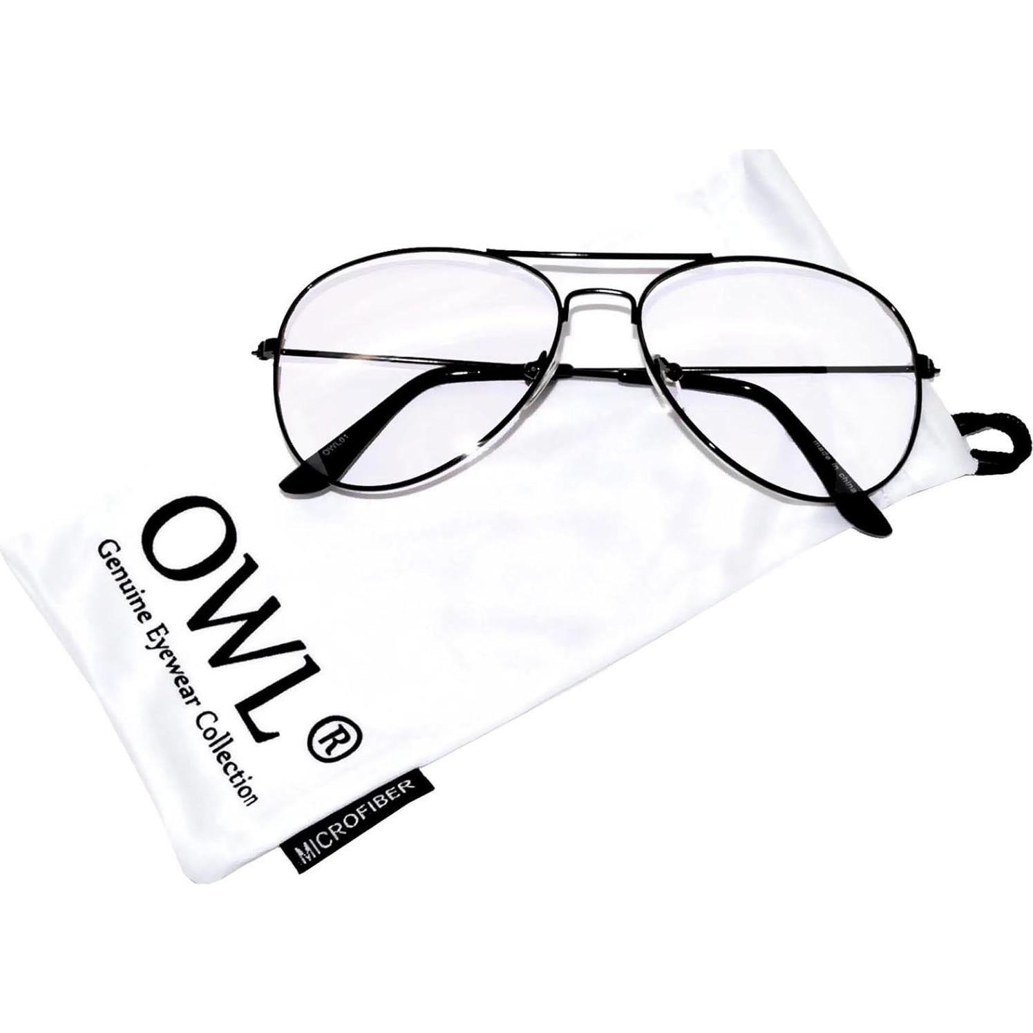 Gafas de Sol Aviador OWL Metal Negro Lente Clara UV