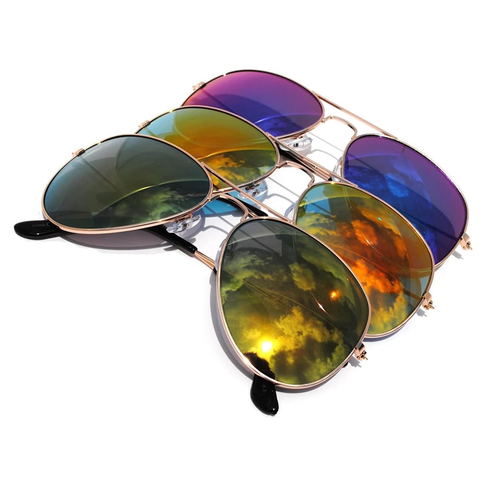 Gafas de Sol Aviador Clásicas Espejadas Marco Dorado