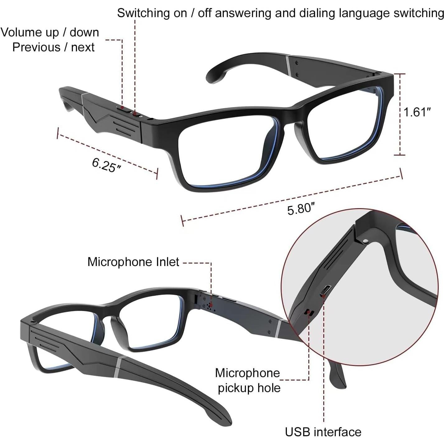 Gafas Bluetooth BEISIER Inteligentes con Lentes Anti-Luz Azul