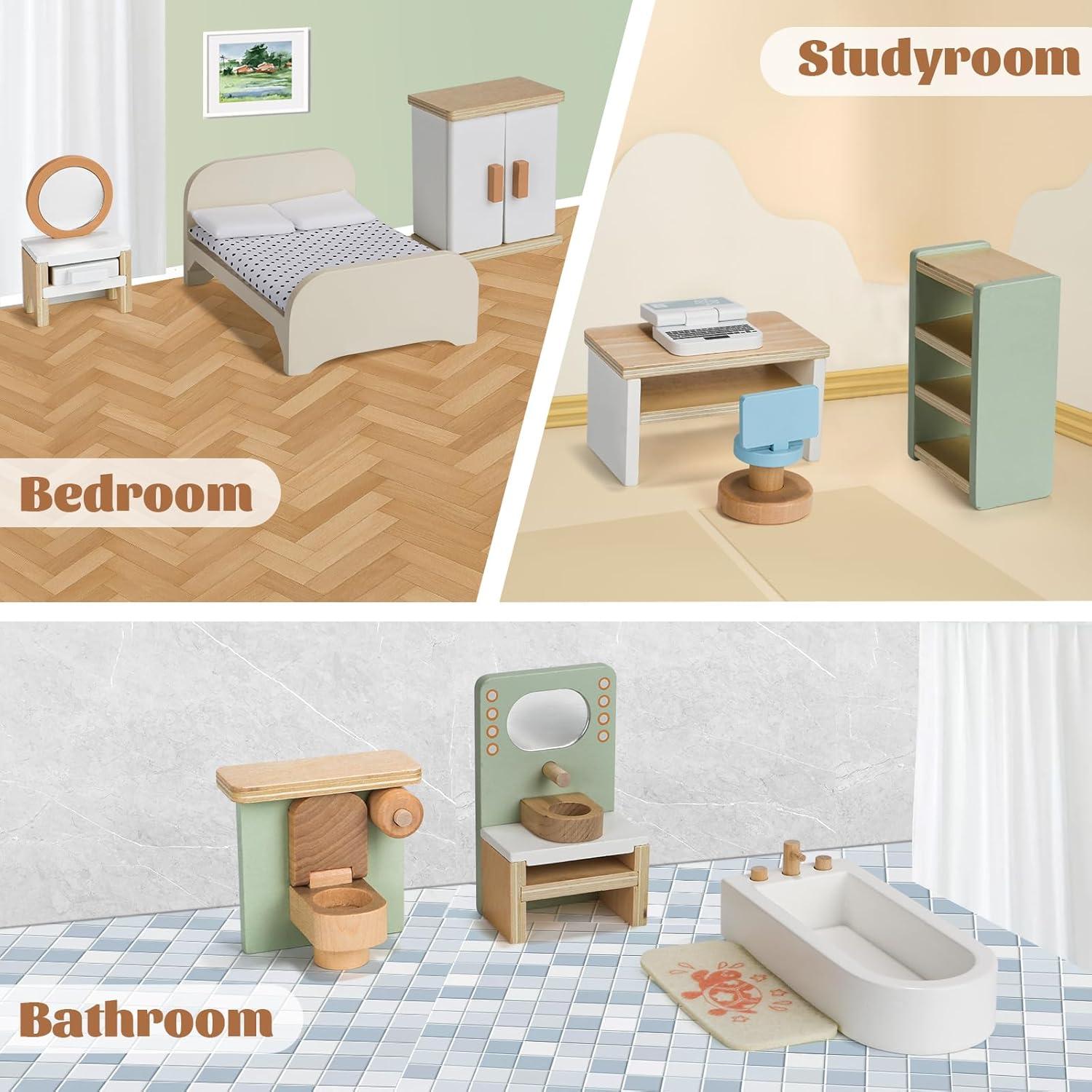 Juego de Muebles de Casa de Muñecas GSERIN 23 PCS Madera