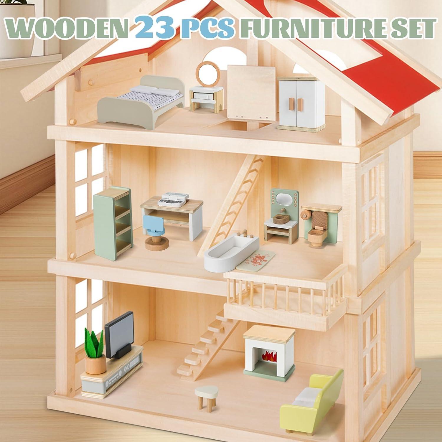 Juego de Muebles de Casa de Muñecas GSERIN 23 PCS Madera